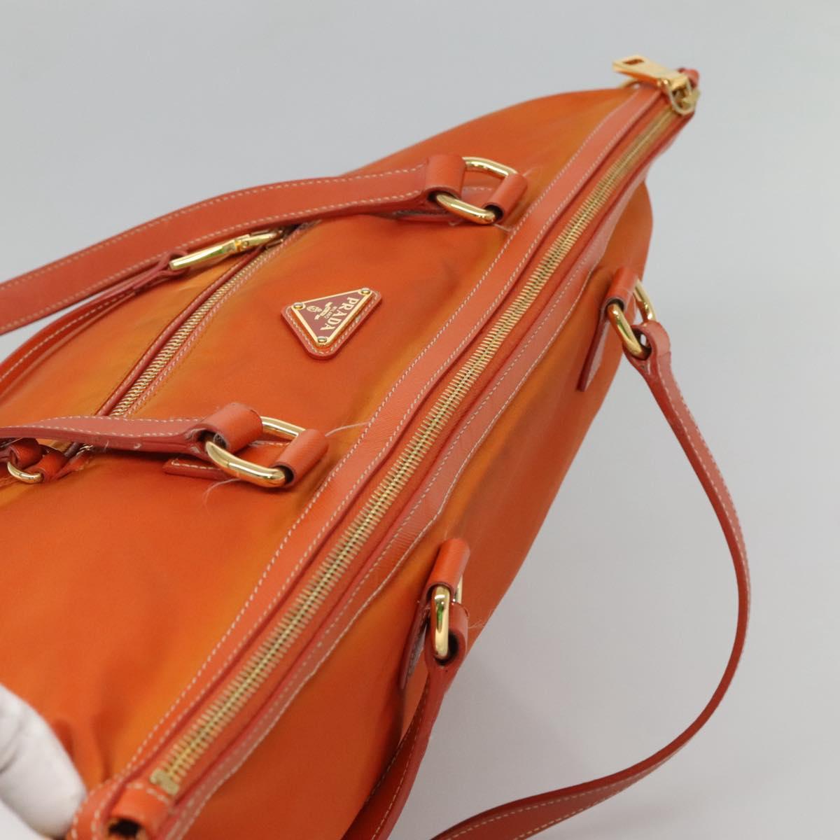 PRADA Tote Bag Nylon Orange Gold Auth ti3145