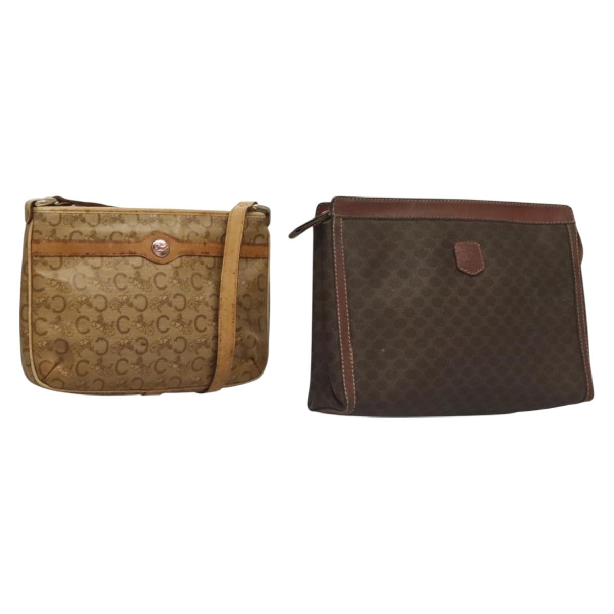 CELINE Macadam Canvas C Sulky Shoulder Bag 2Set Beige Brown Auth ti3152