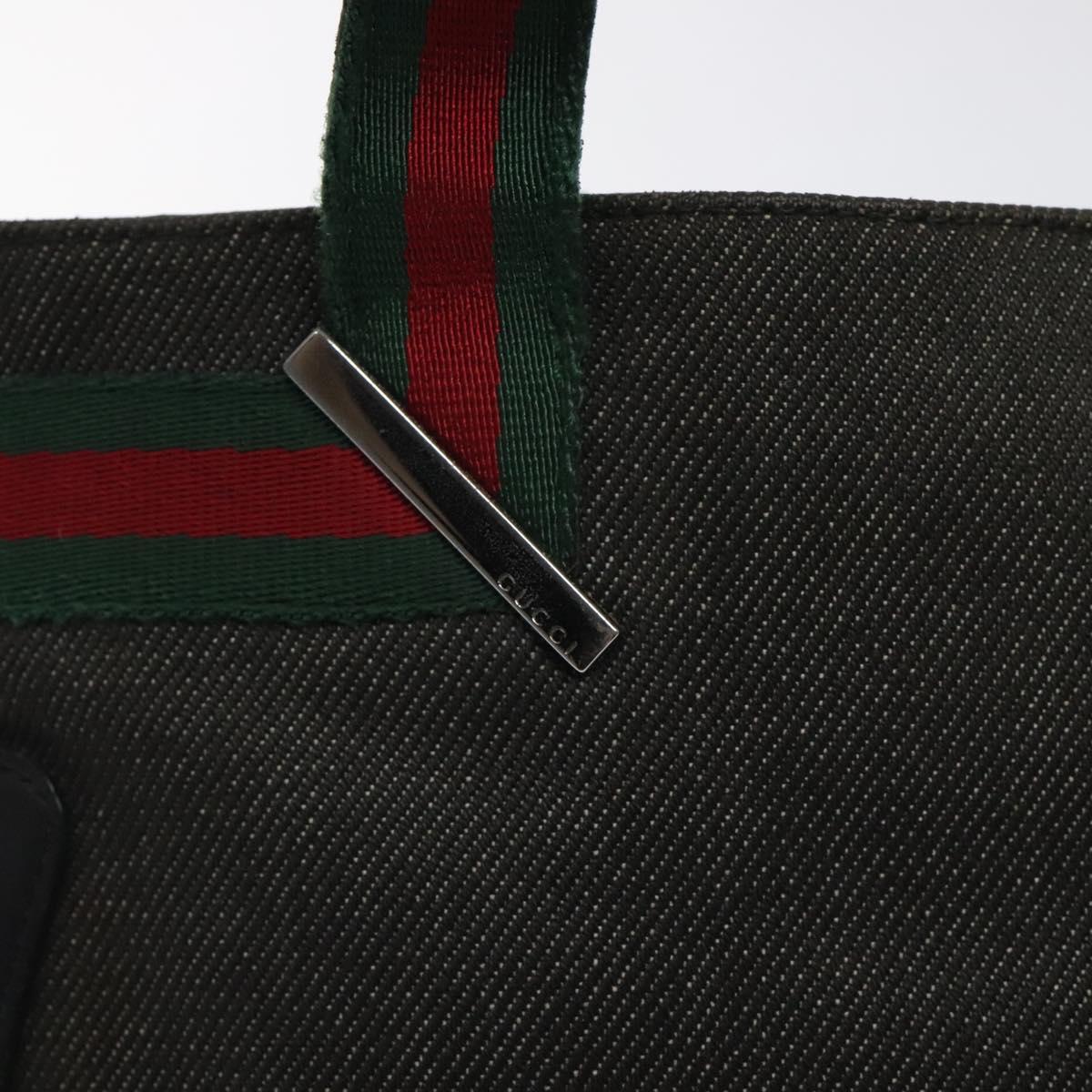 GUCCI Web Sherry Line Hand Bag Canvas Black Silver 73984 Auth ti3159