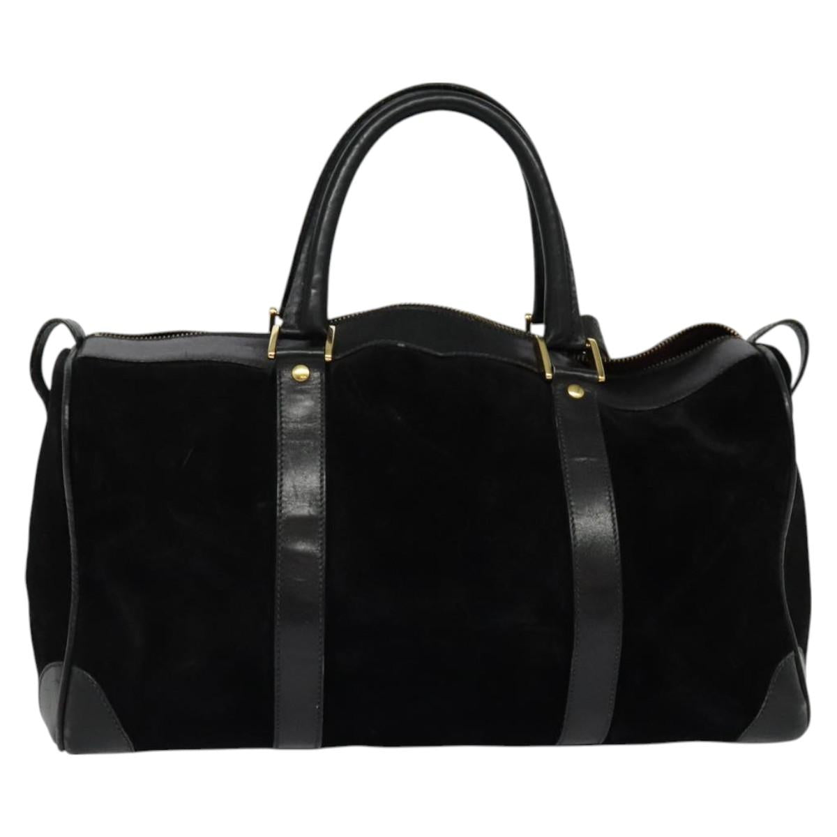 GUCCI Boston Bag Suede Black Gold Auth ti3160