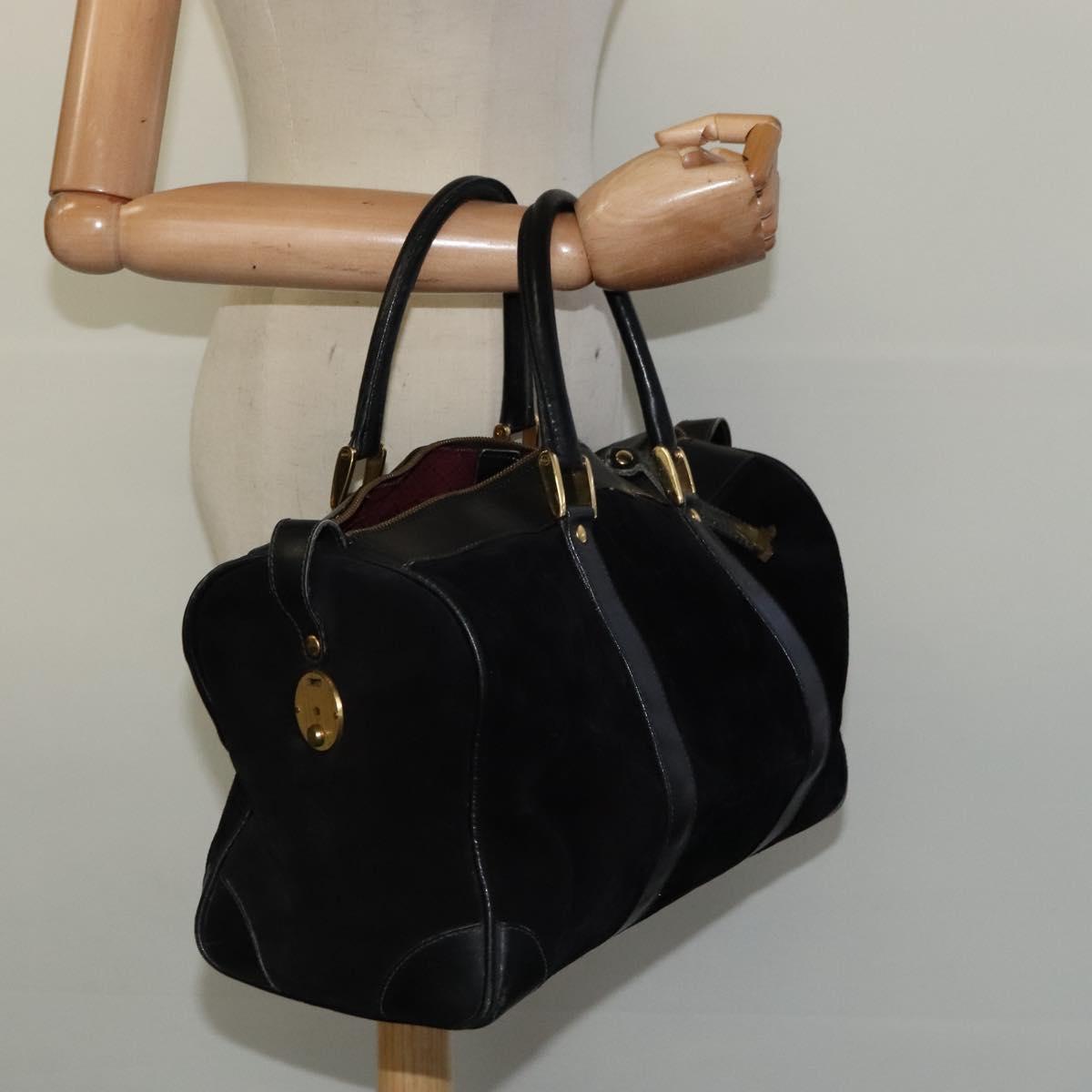 GUCCI Boston Bag Suede Black Gold Auth ti3160