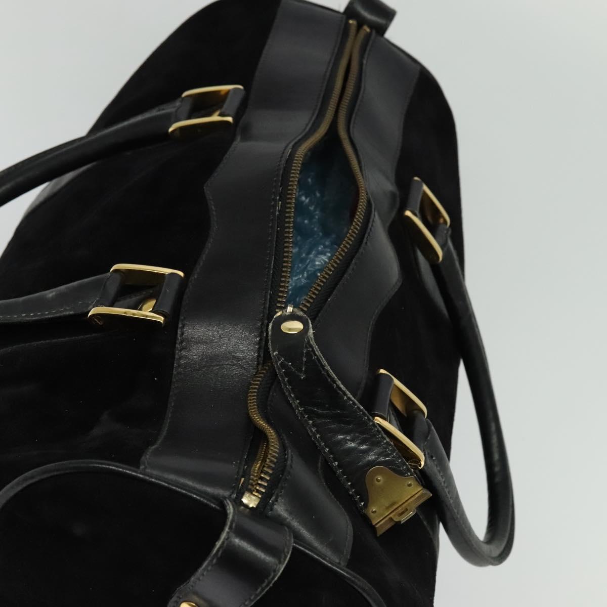GUCCI Boston Bag Suede Black Gold Auth ti3160