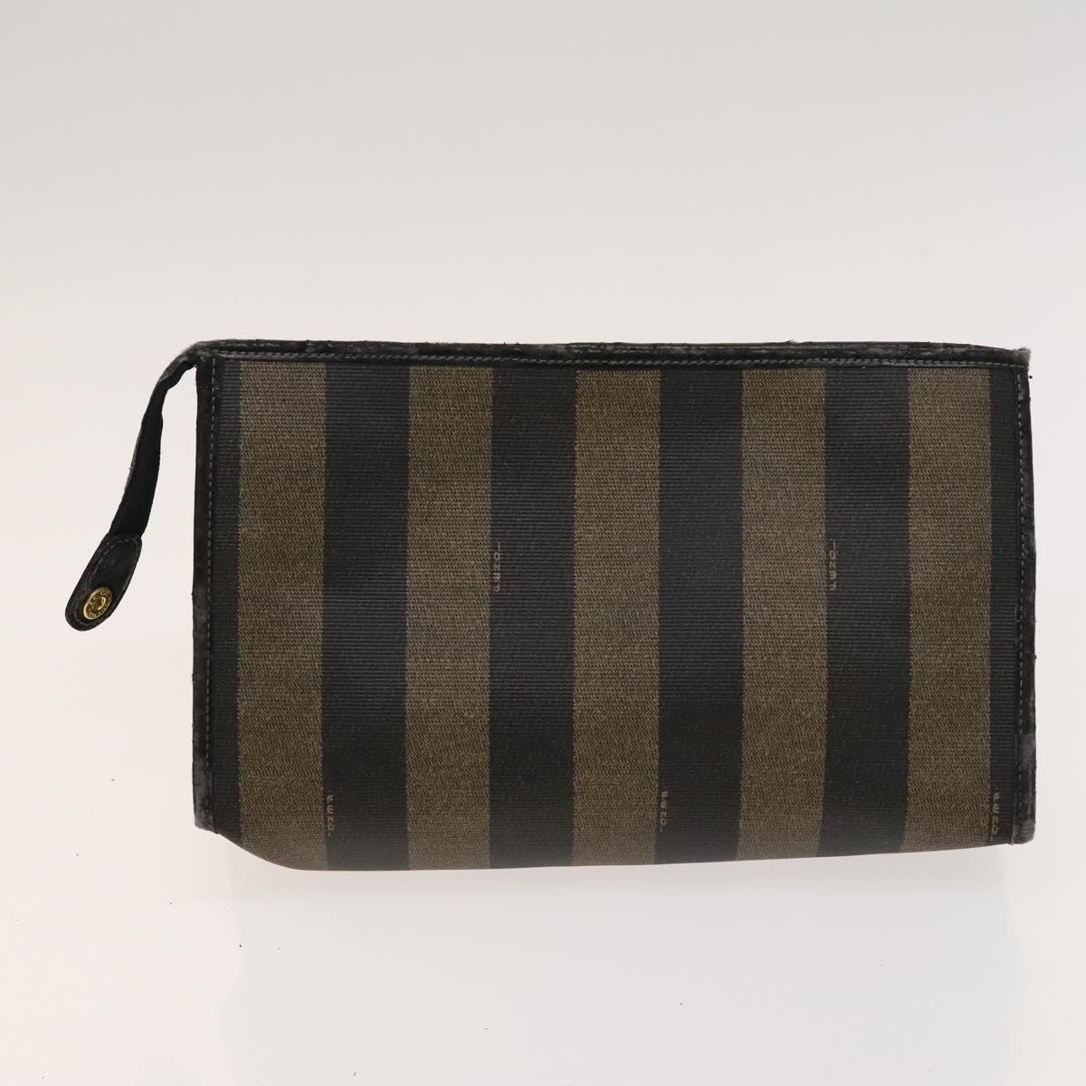 FENDI Pecan Canvas Clutch Bag PVC 4Set Black Brown Auth ti3173