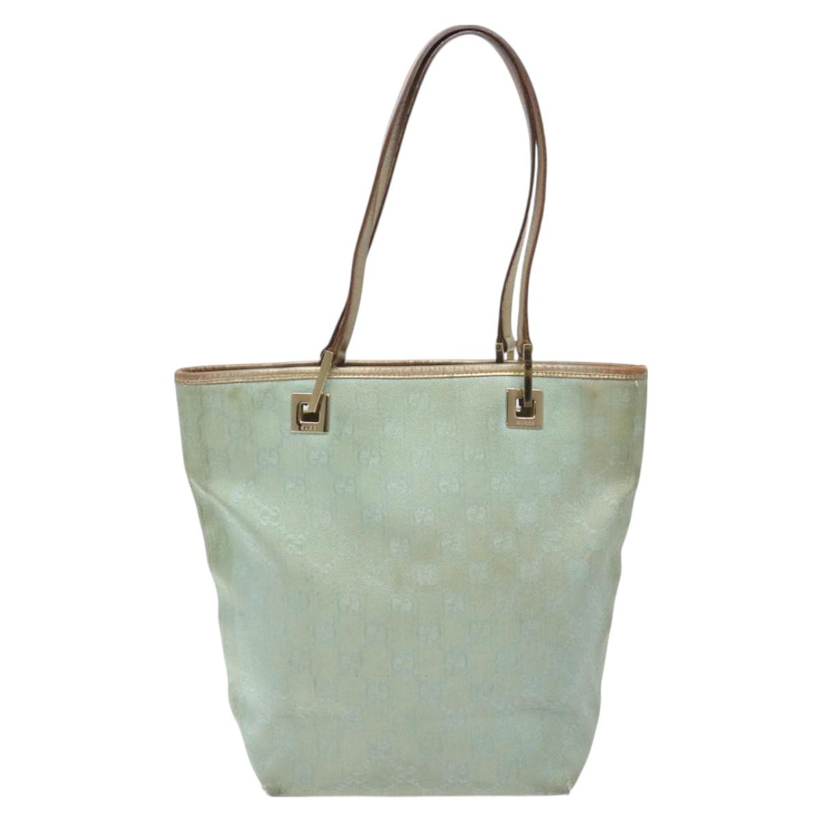 GUCCI GG Canvas Tote Bag Light Blue Gold 002 1099 Auth ti3205