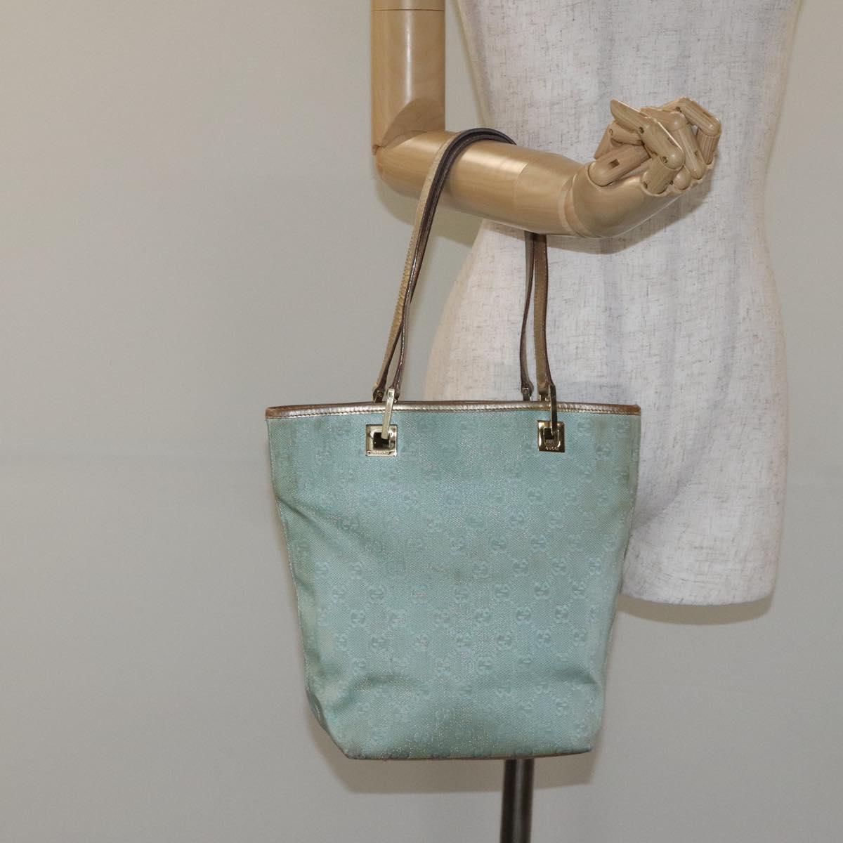 GUCCI GG Canvas Tote Bag Light Blue Gold 002 1099 Auth ti3205