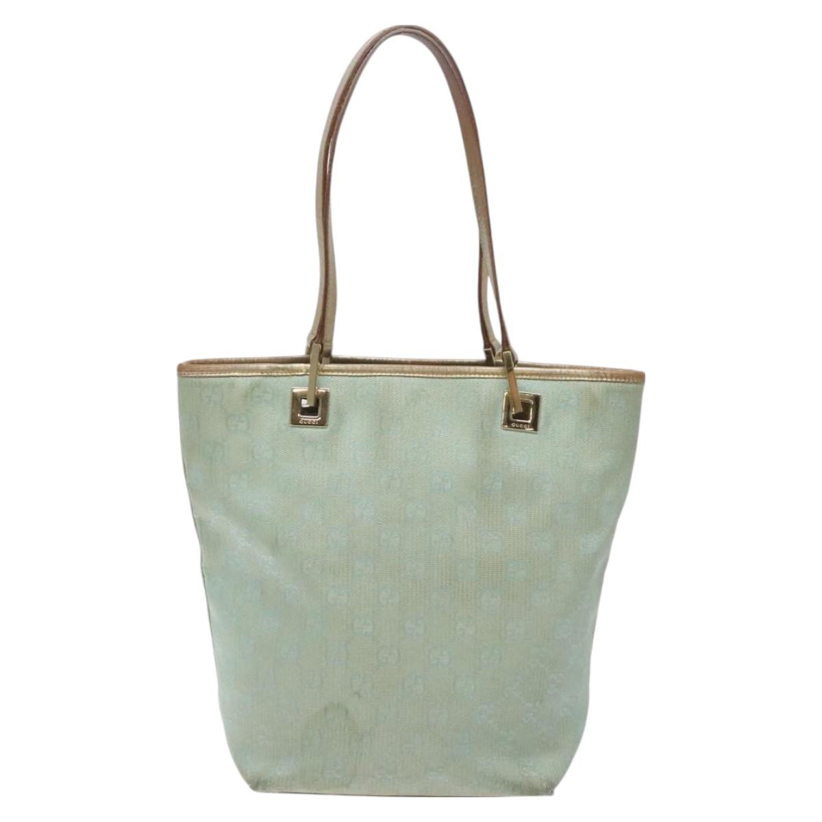 GUCCI GG Canvas Tote Bag Light Blue Gold 002 1099 Auth ti3205