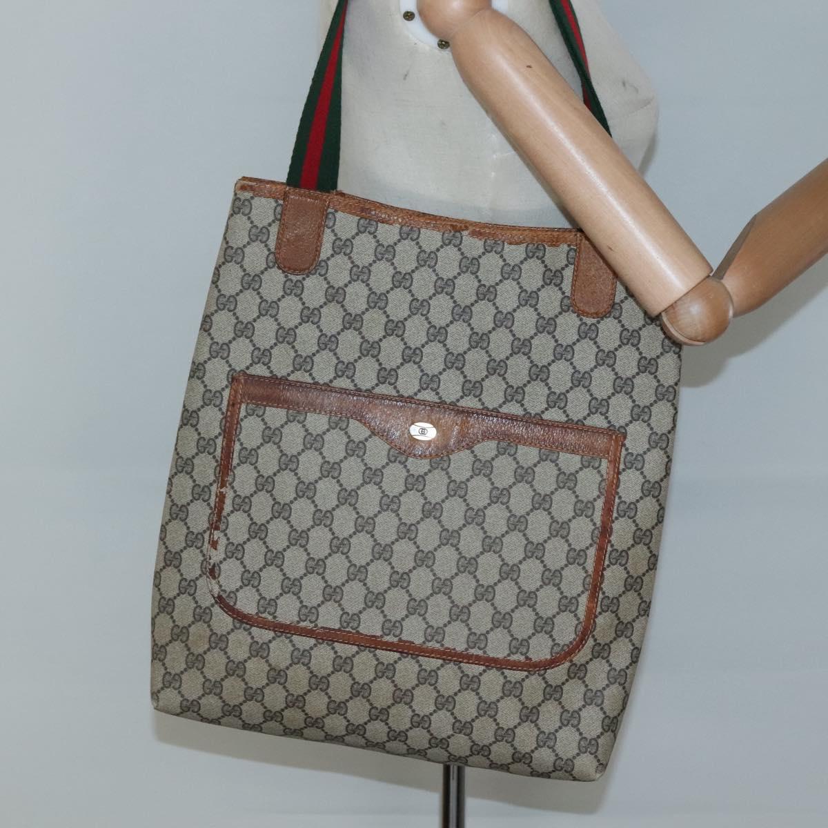 GUCCI GG Supreme Web Sherry Line Tote Bag PVC Beige Gold 39 002 4487 Auth ti3236