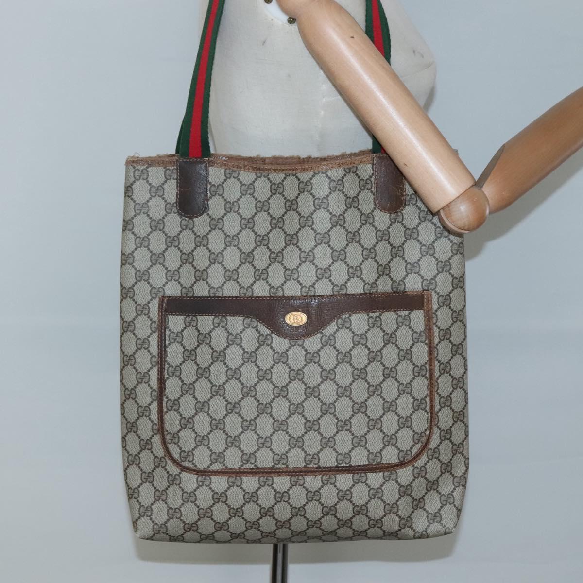 GUCCI GG Supreme Web Sherry Line Tote Bag PVC Beige Gold 39 002 4487 Auth ti3237
