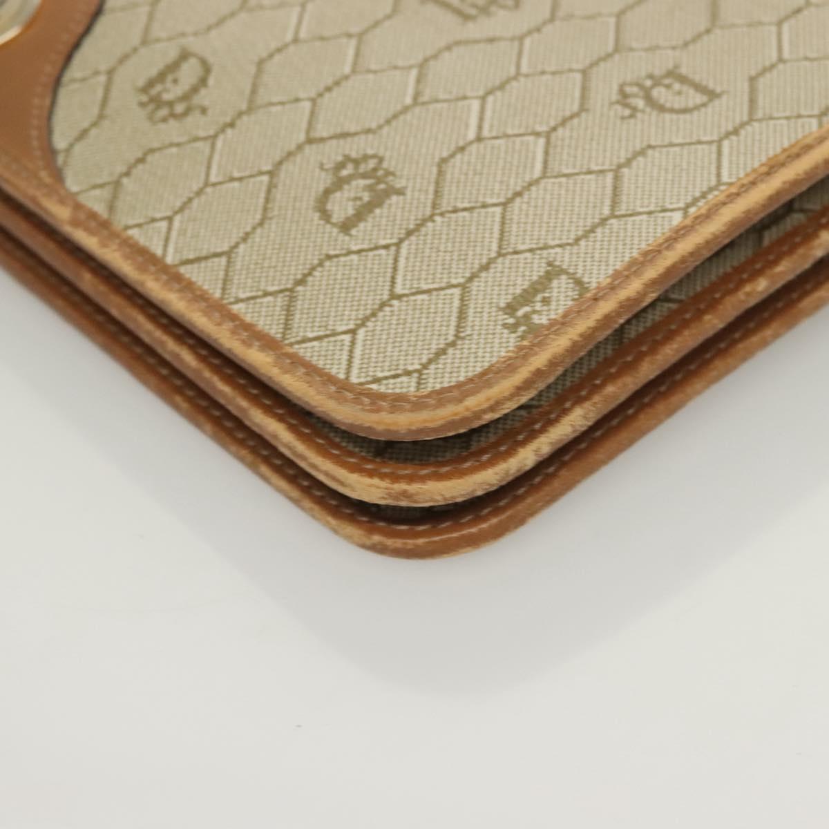 Christian Dior Honeycomb Canvas Chain Shoulder Bag PVC Beige Gold Auth ti3242
