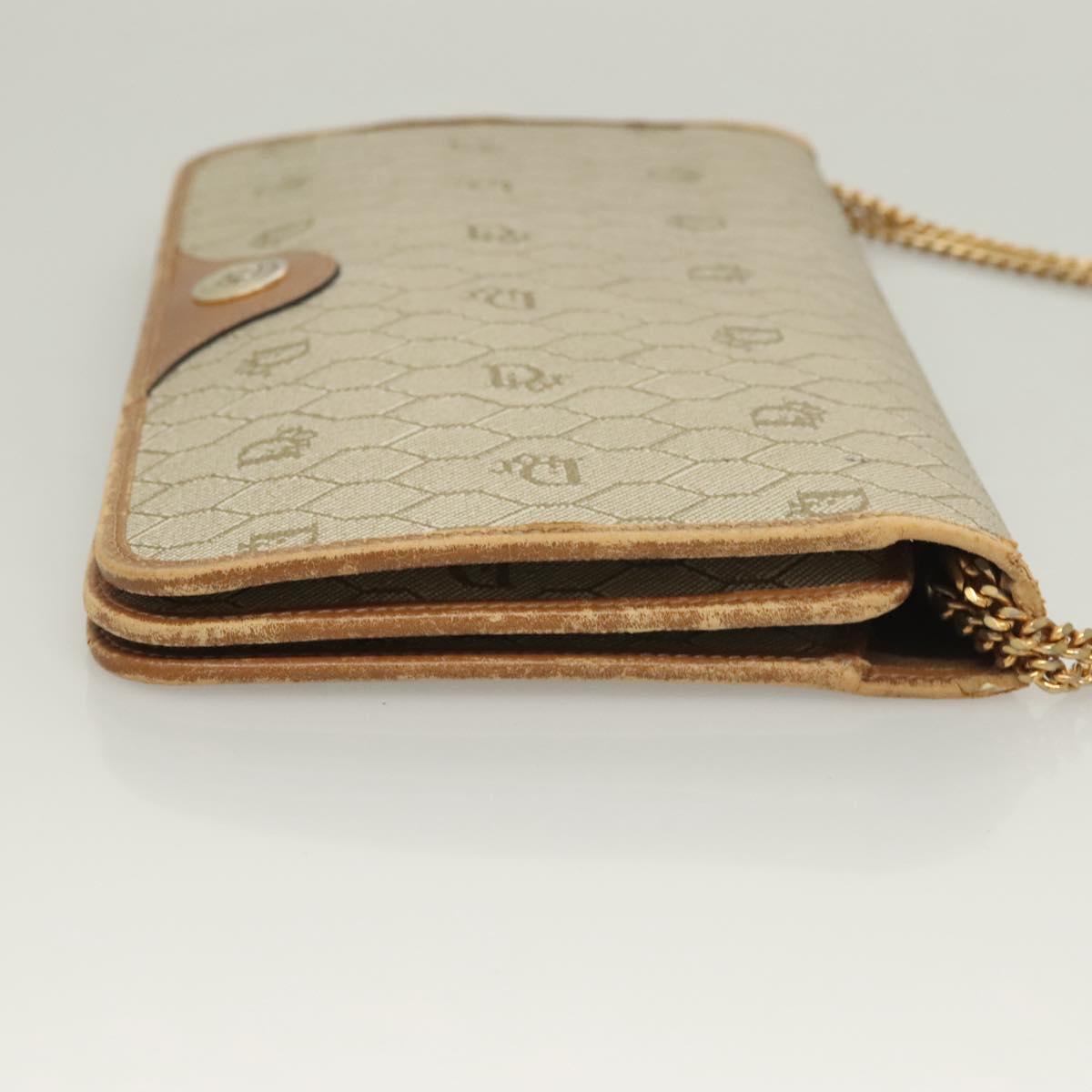 Christian Dior Honeycomb Canvas Chain Shoulder Bag PVC Beige Gold Auth ti3242