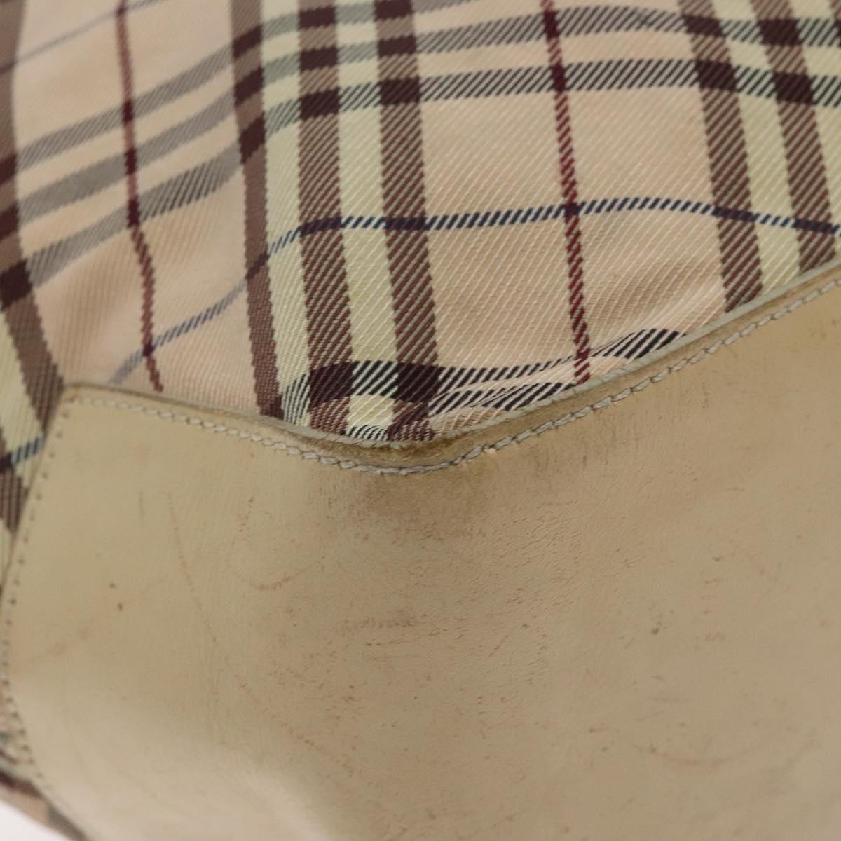 BURBERRY Nova Check Blue Label Tote Bag Nylon Beige Silver Auth ti3252