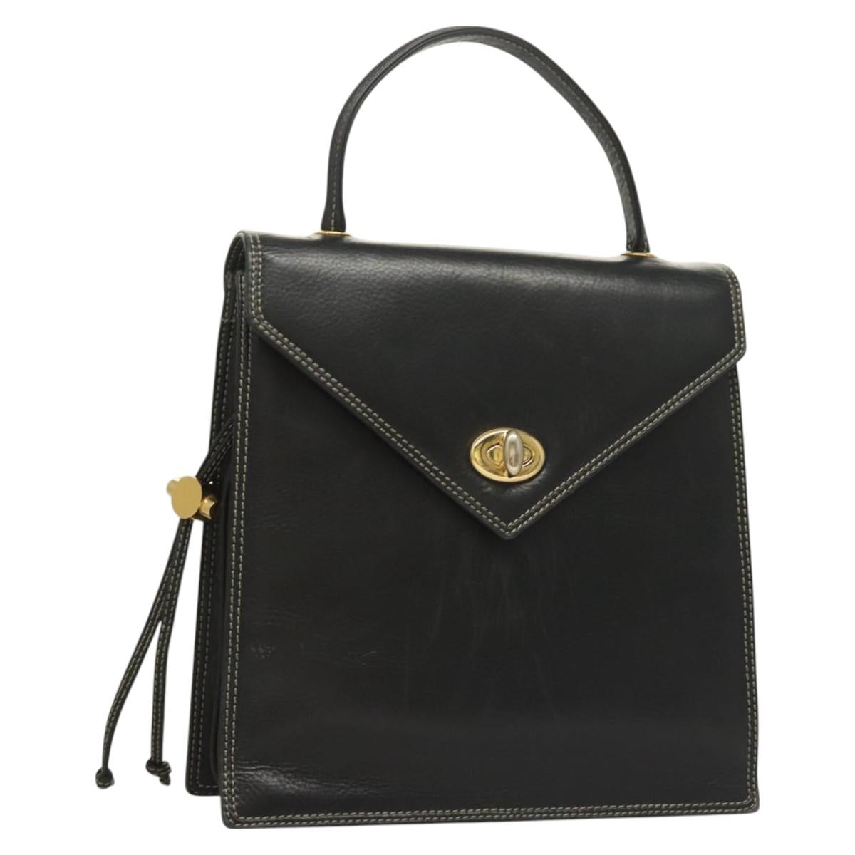 BALLY Hand Bag Leather Black Gold Auth ti3253