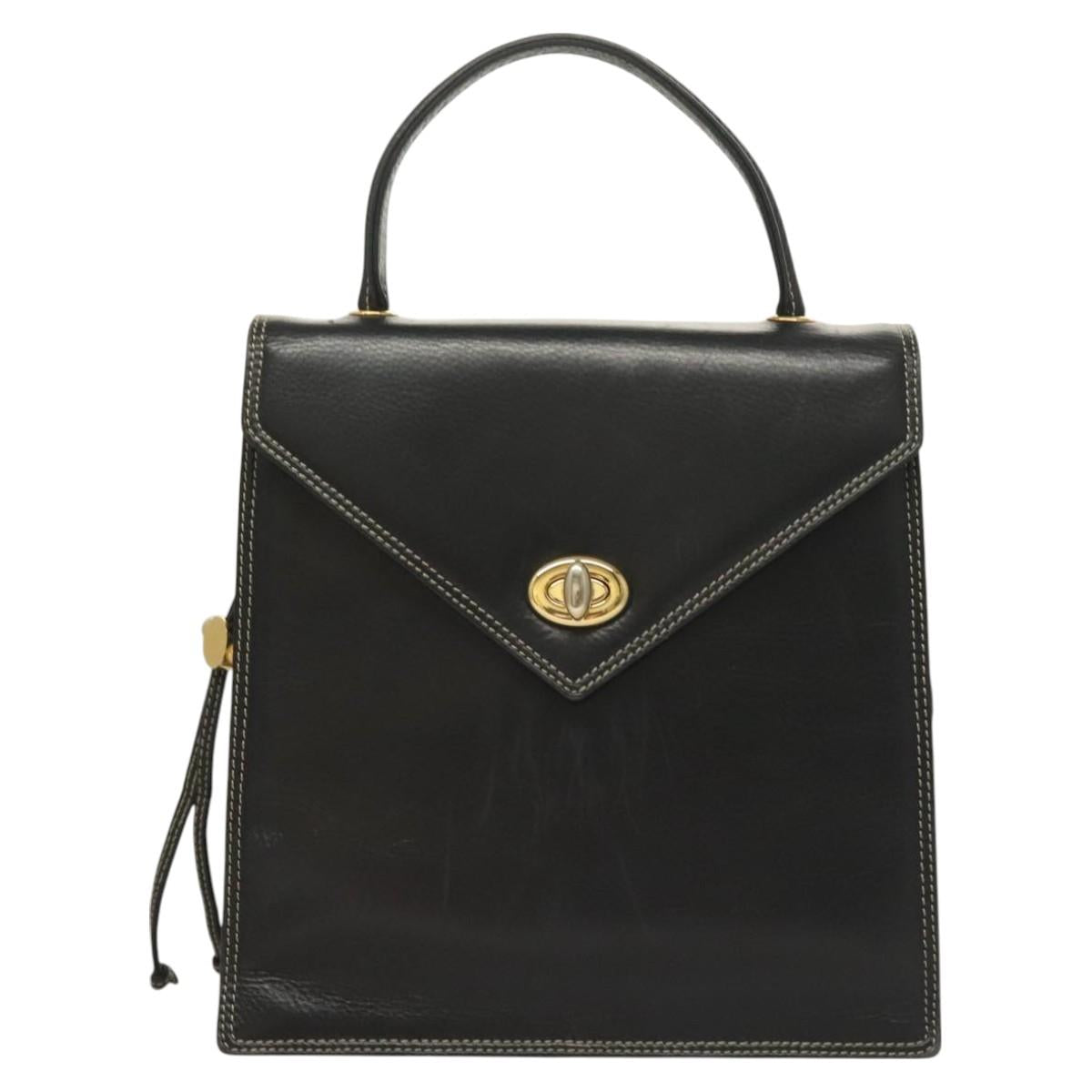 BALLY Hand Bag Leather Black Gold Auth ti3253