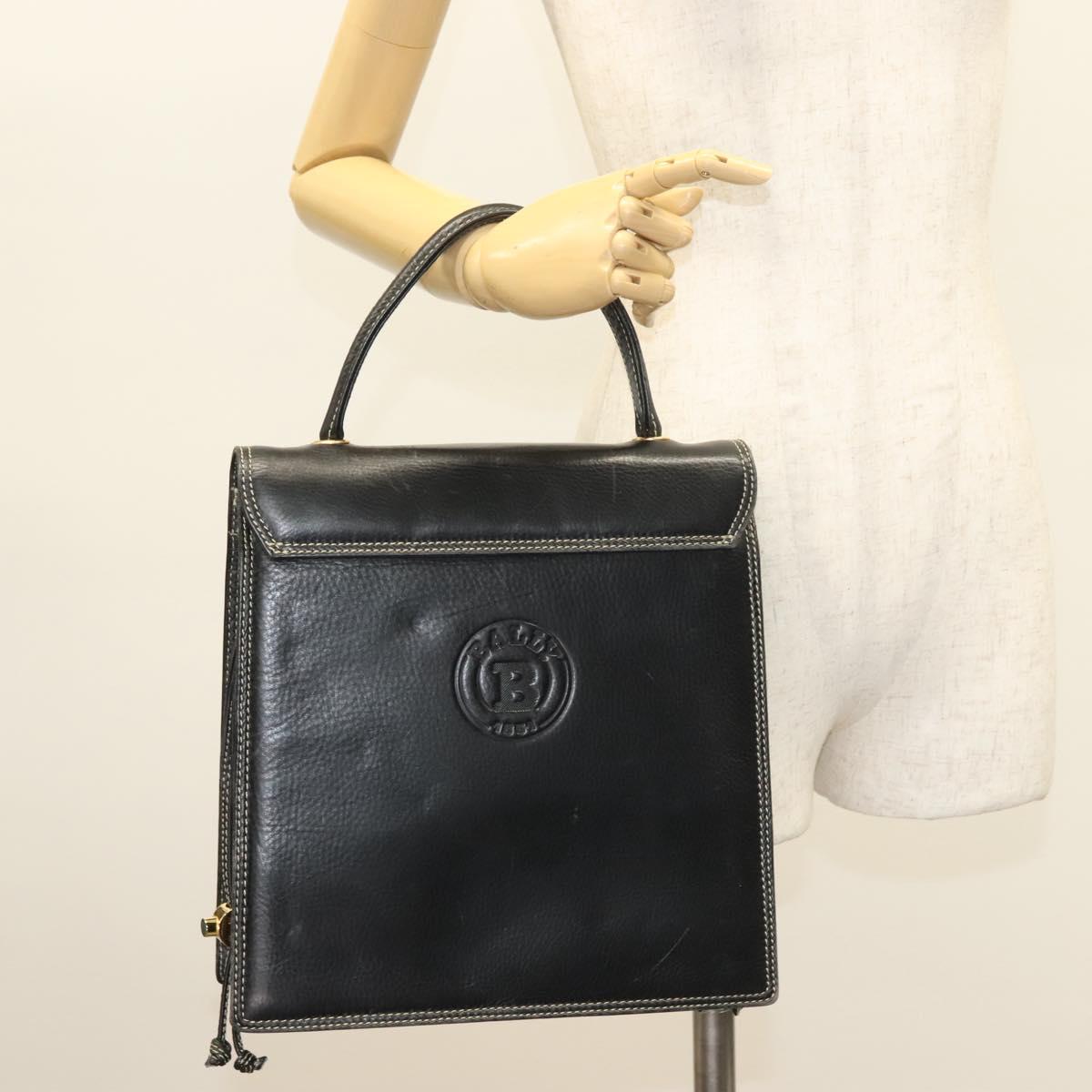 BALLY Hand Bag Leather Black Gold Auth ti3253