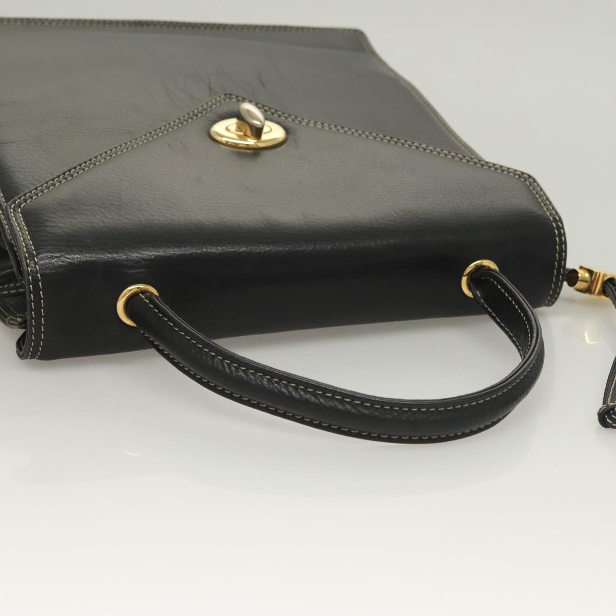 BALLY Hand Bag Leather Black Gold Auth ti3253