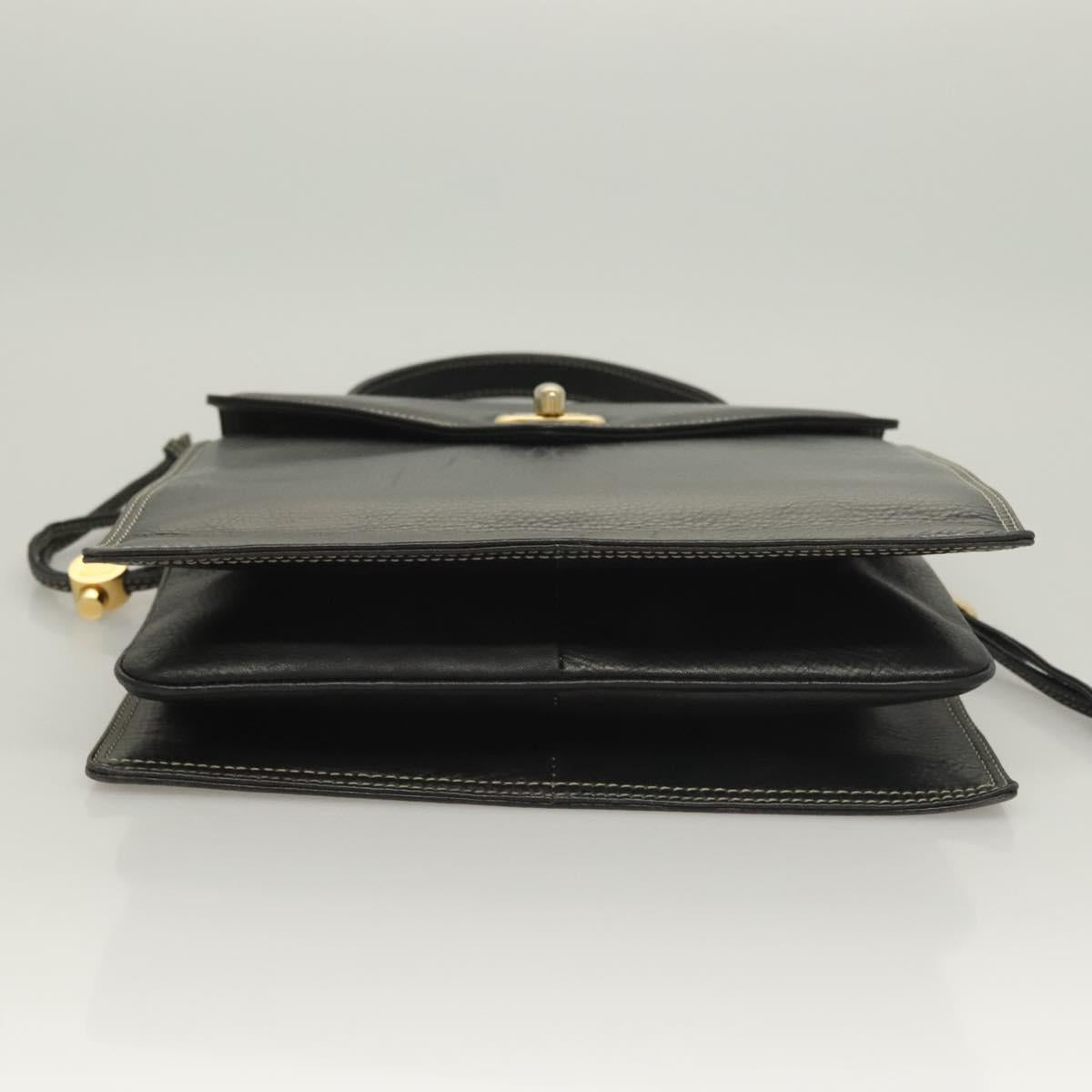 BALLY Hand Bag Leather Black Gold Auth ti3253