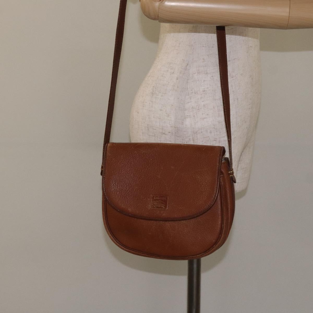 BURBERRY Shoulder Bag Leather Brown Gold Auth ti3255