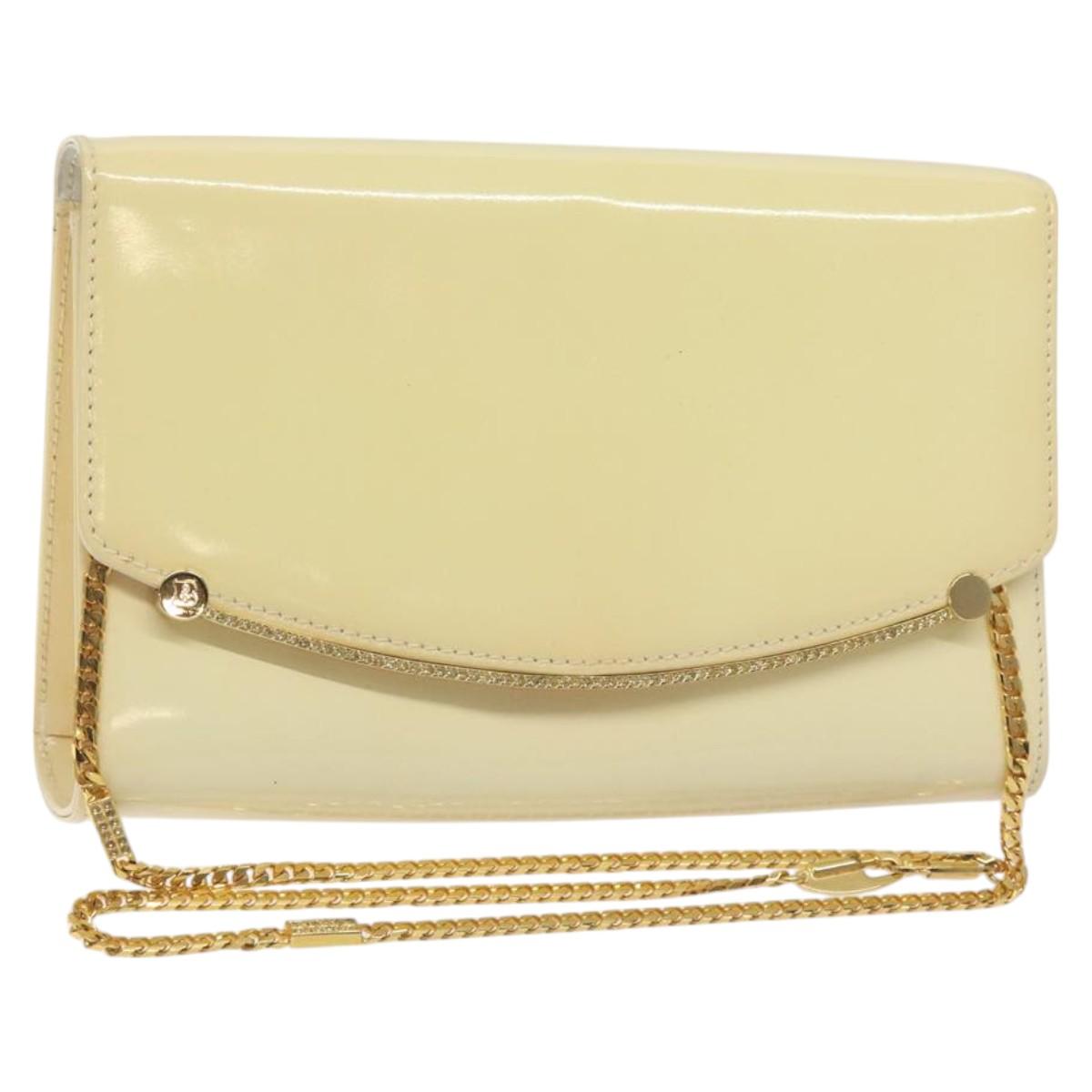 BALLY Chain Shoulder Bag Patent Leather Yellow Gold Auth ti3256