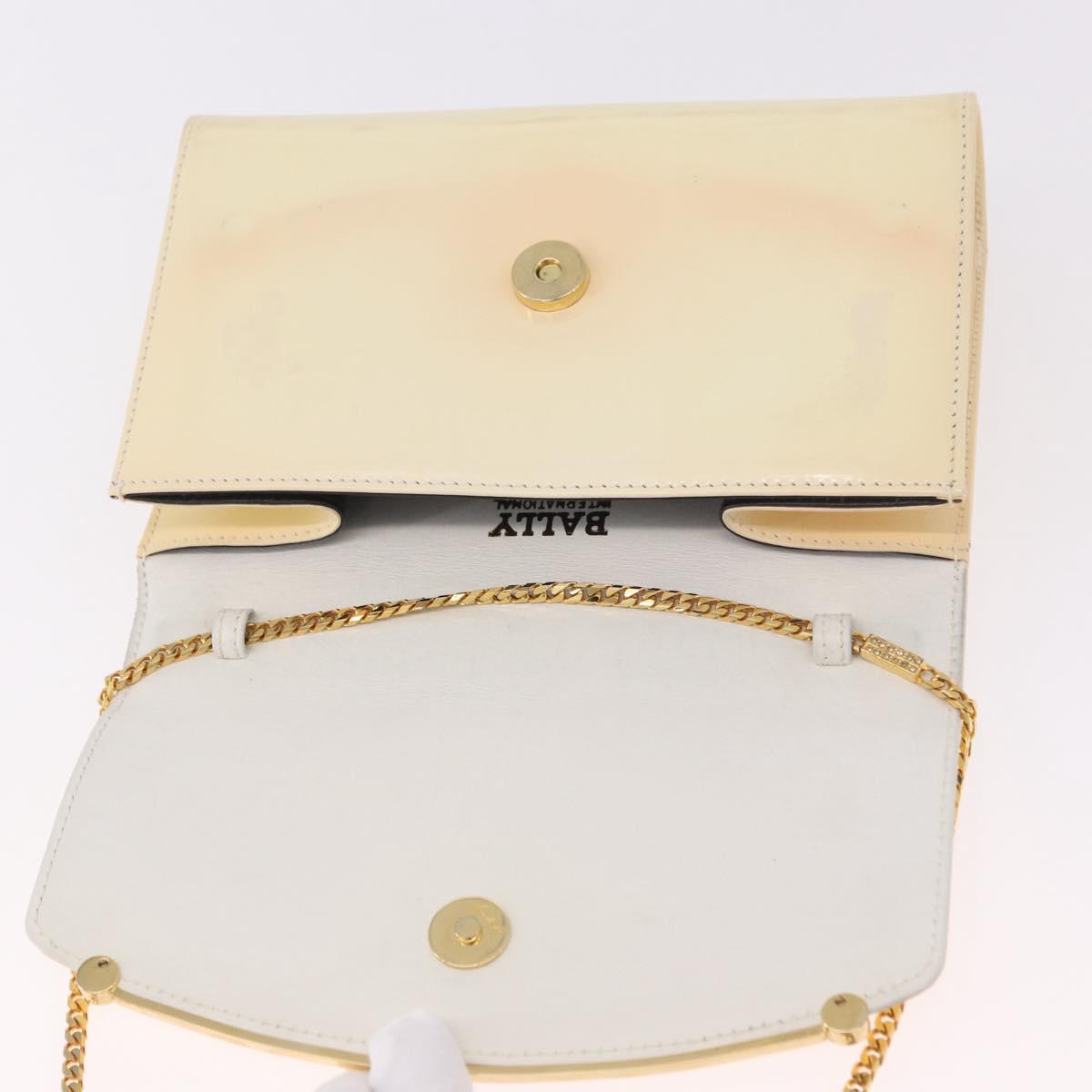 BALLY Chain Shoulder Bag Patent Leather Yellow Gold Auth ti3256