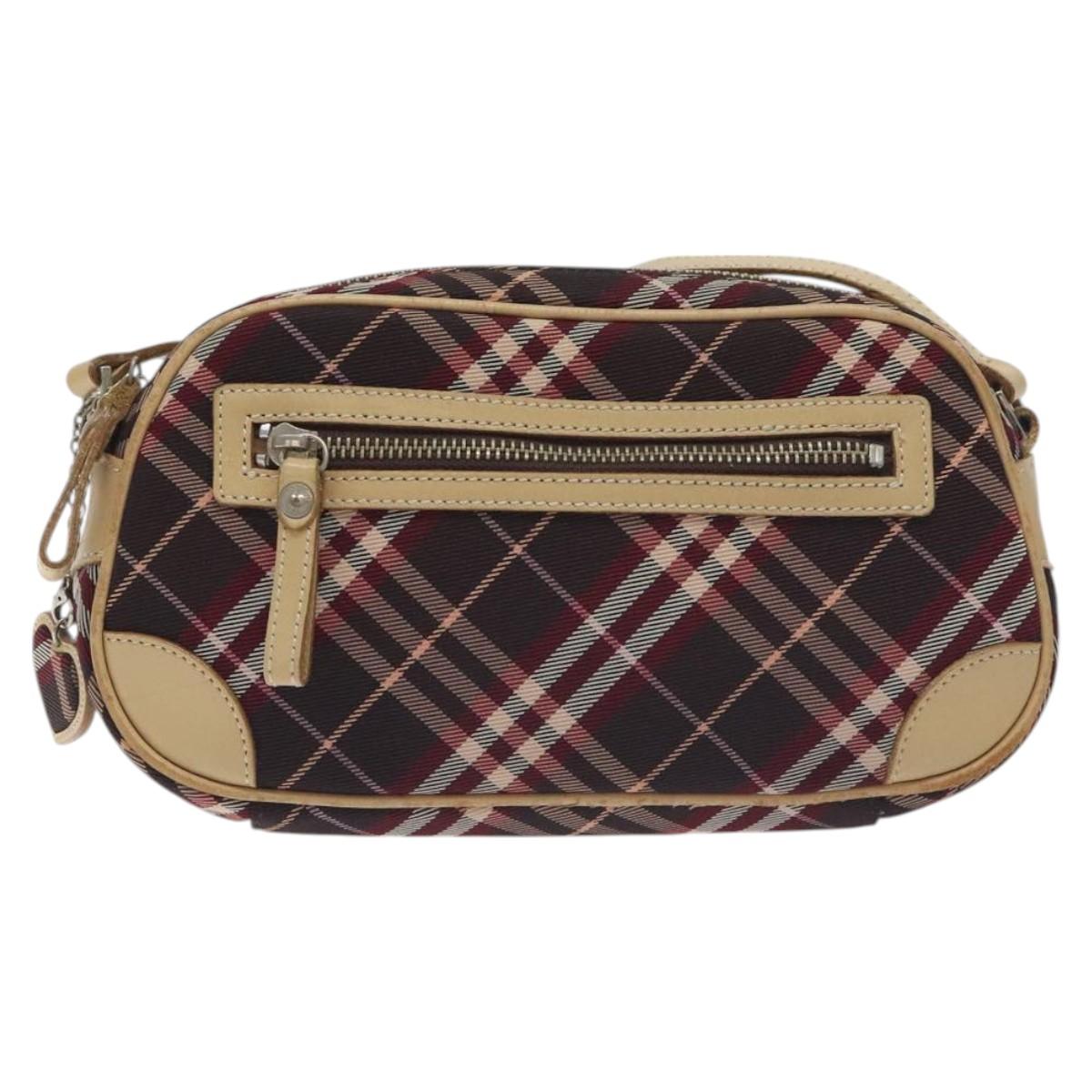 BURBERRY Nova Check Blue Label Shoulder Bag Nylon Red Silver Auth ti3261