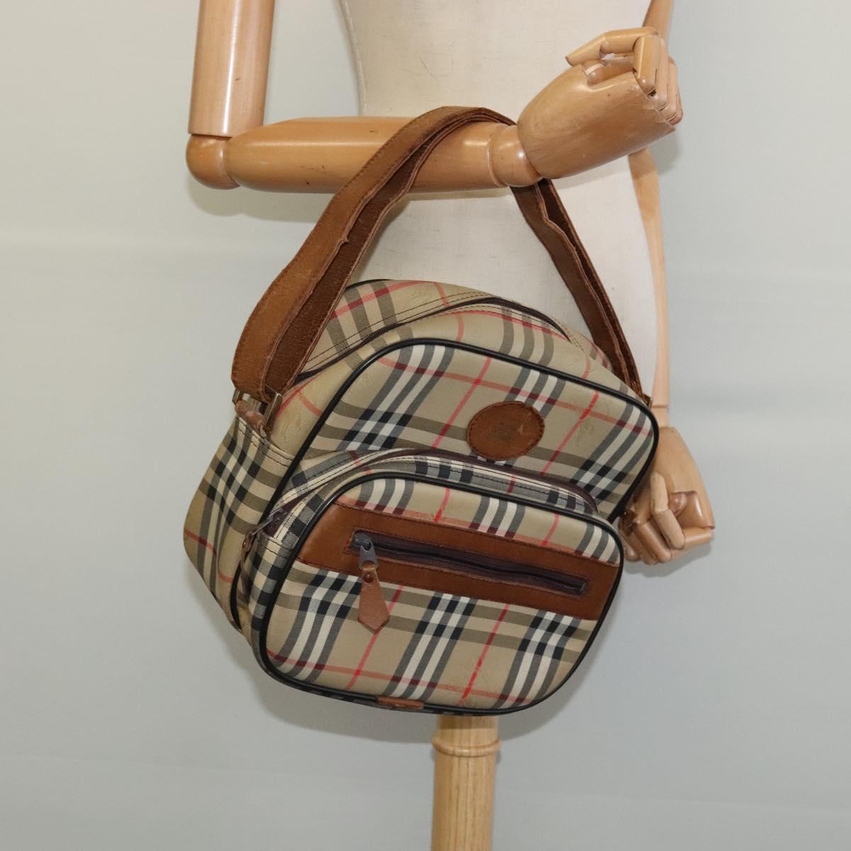 Burberrys Nova Check Shoulder Bag Canvas Beige Gold Auth ti3262