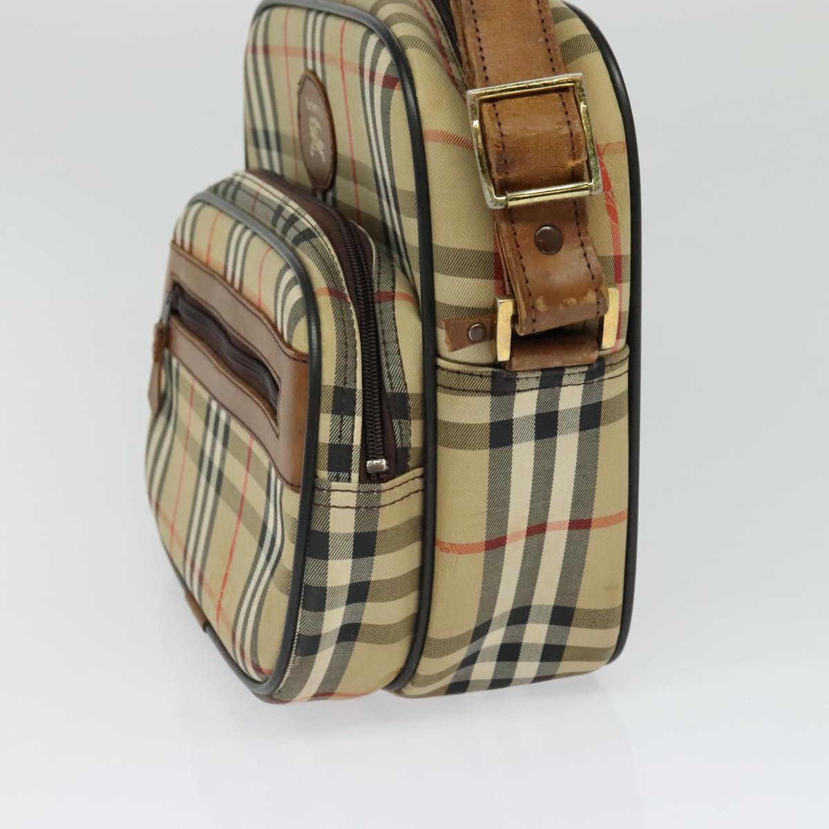 Burberrys Nova Check Shoulder Bag Canvas Beige Gold Auth ti3262