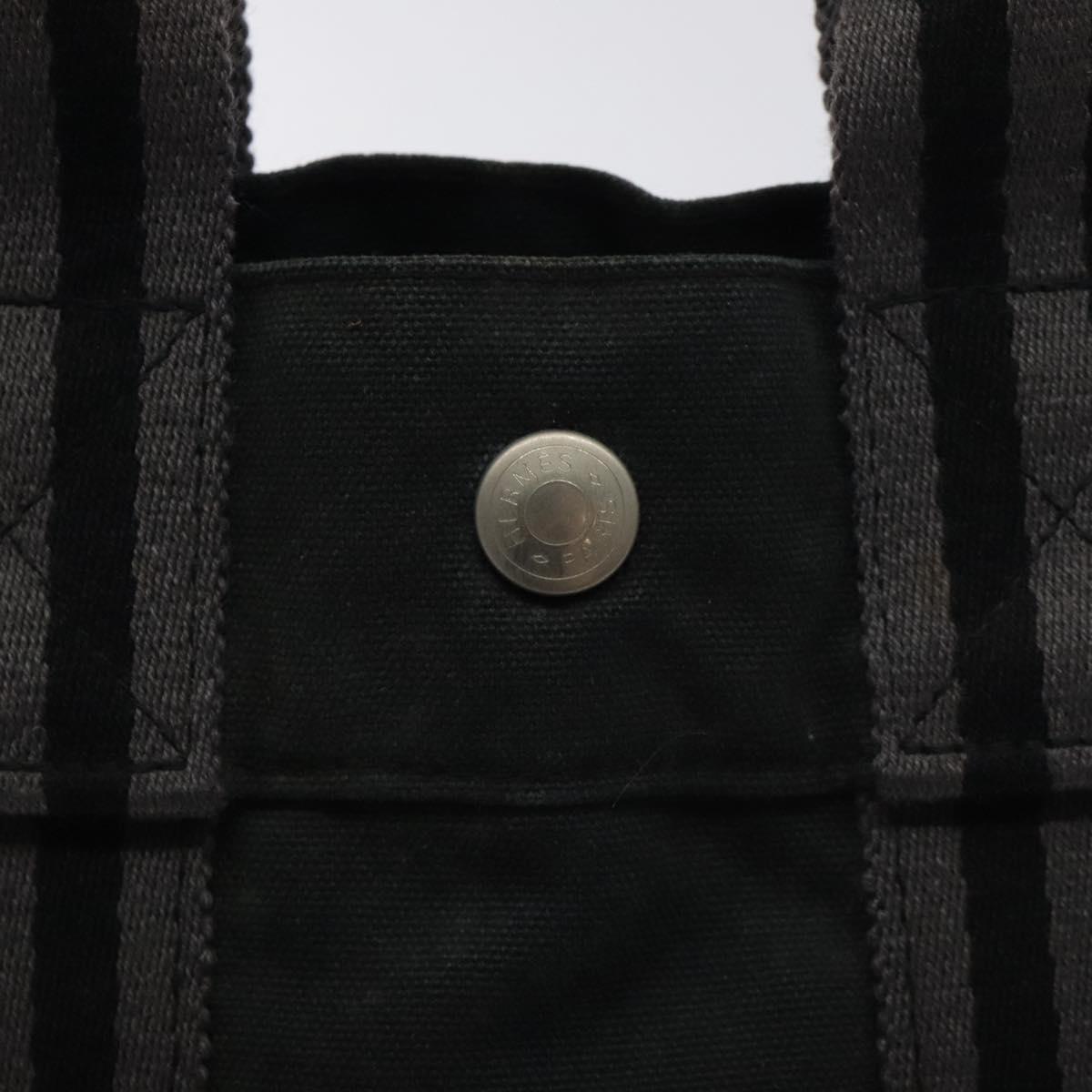 HERMES Fourre Tout PM Hand Bag Canvas Black Gray Silver Auth ti3266