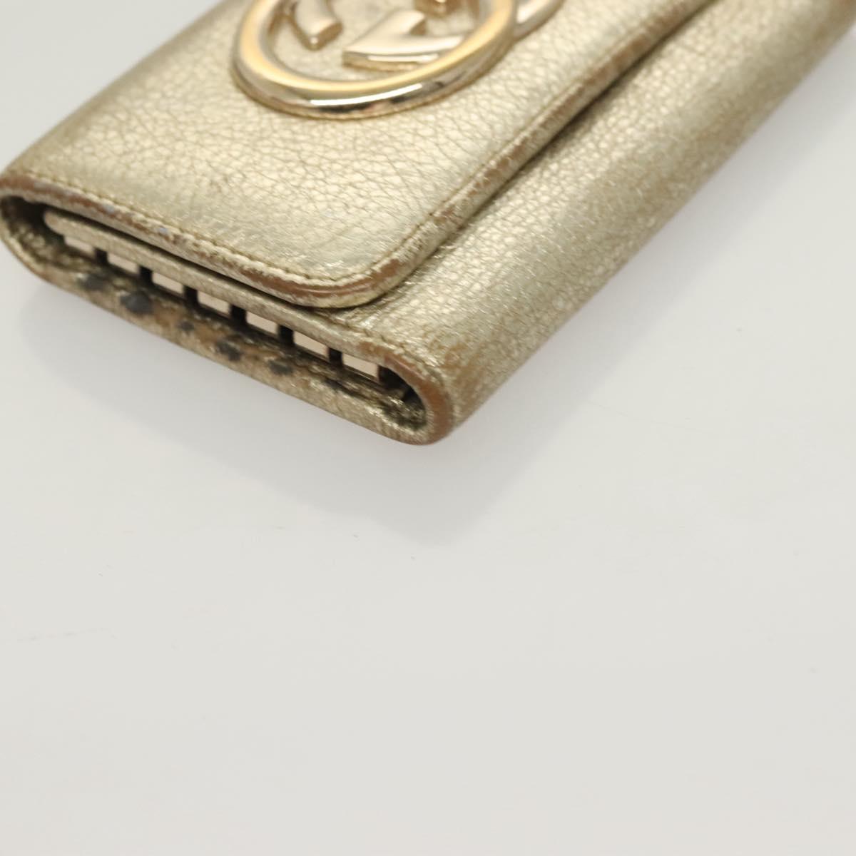 GUCCI GG Canvas Wallet Leather 4Set Black Beige gold Auth ti3271