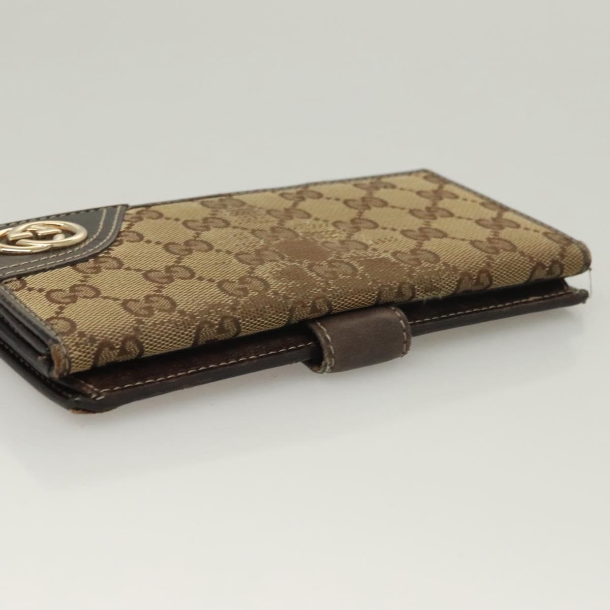 GUCCI GG Canvas Wallet Leather 4Set Black Beige gold Auth ti3271