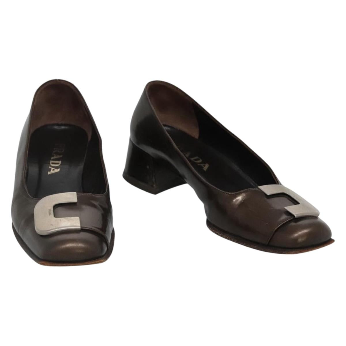 PRADA Shoes Patent leather Brown Auth ti3272