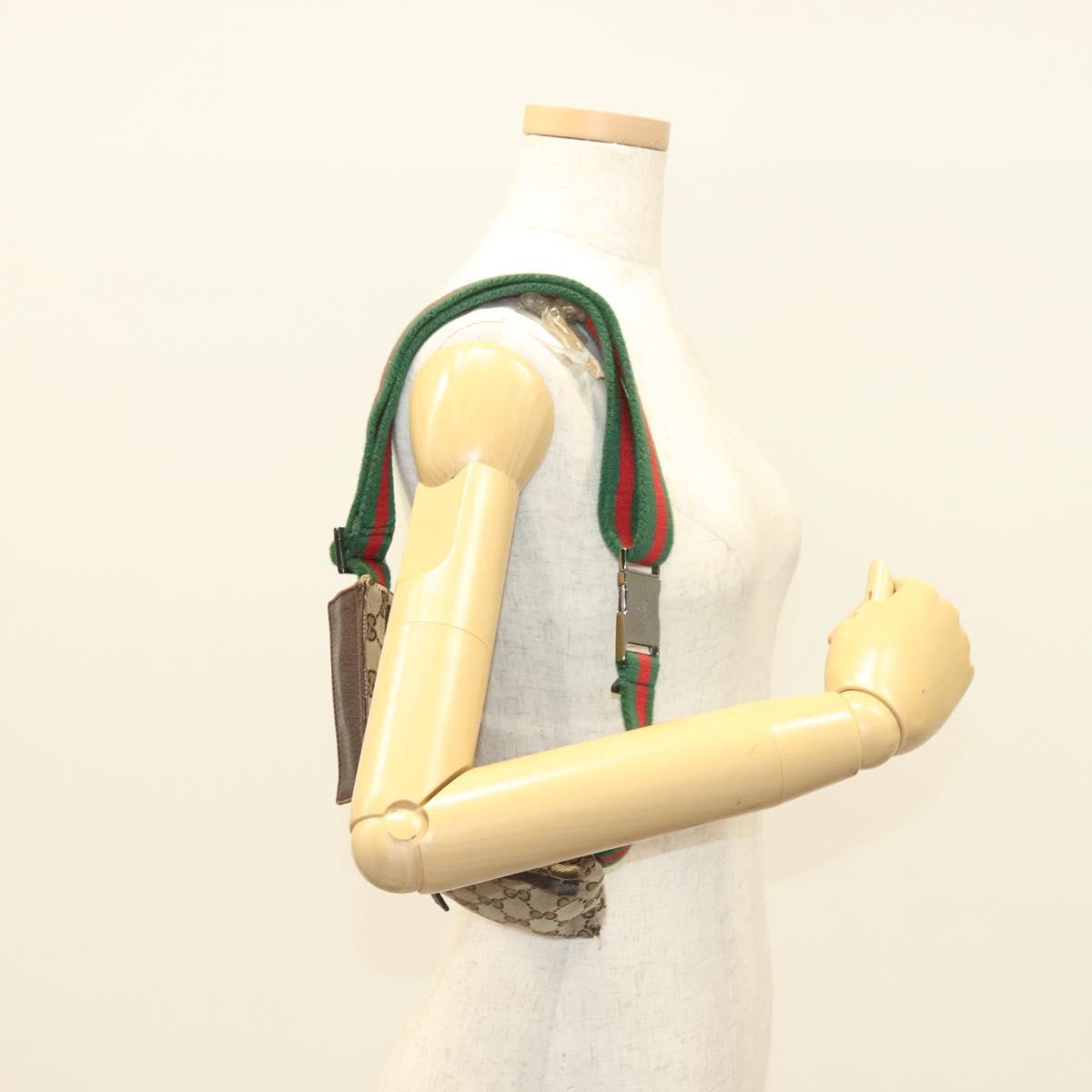 GUCCI GG Canvas Web Sherry Line Waist Bag Beige Silver 162962 Auth ti3276