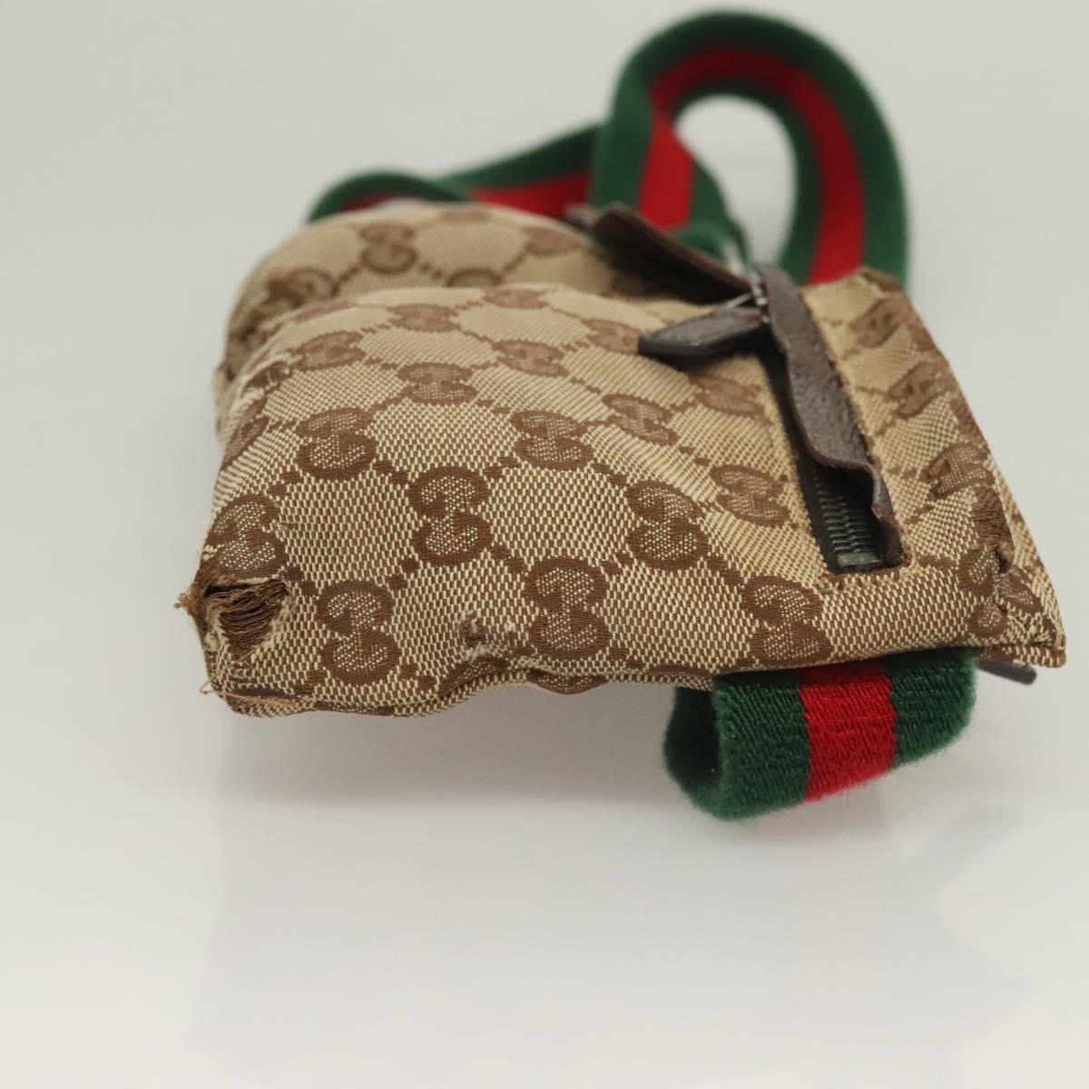 GUCCI GG Canvas Web Sherry Line Waist Bag Beige Silver 162962 Auth ti3276
