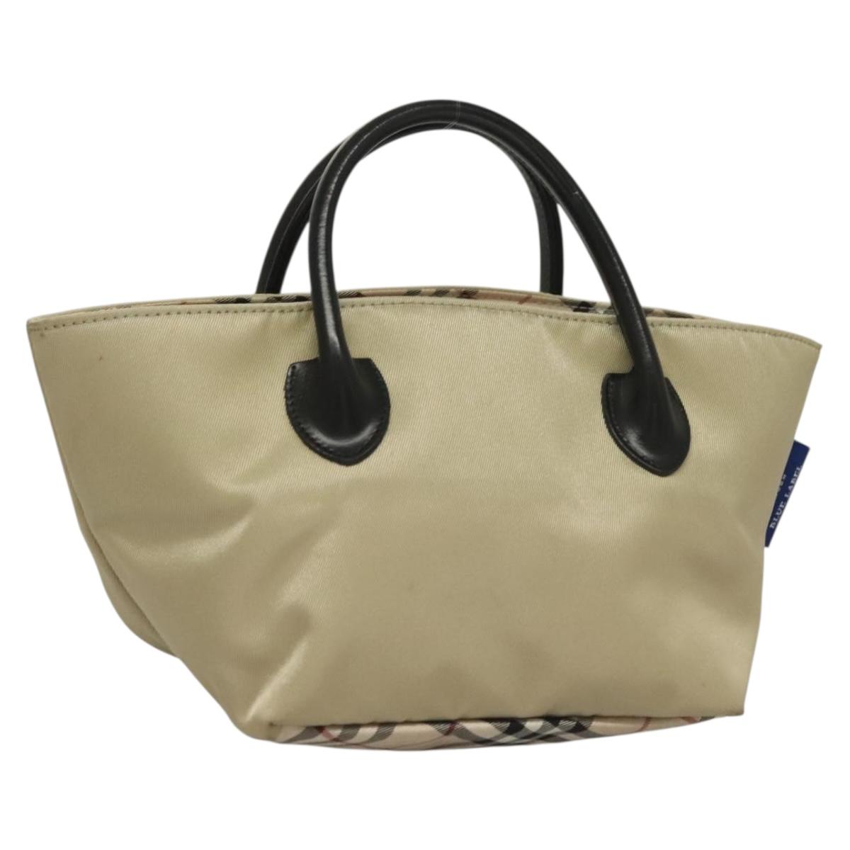 BURBERRY Blue Label Hand Bag Nylon Beige Silver Auth ti3277