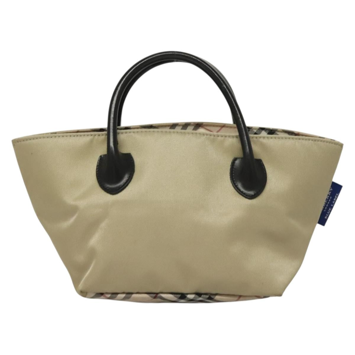 BURBERRY Blue Label Hand Bag Nylon Beige Silver Auth ti3277