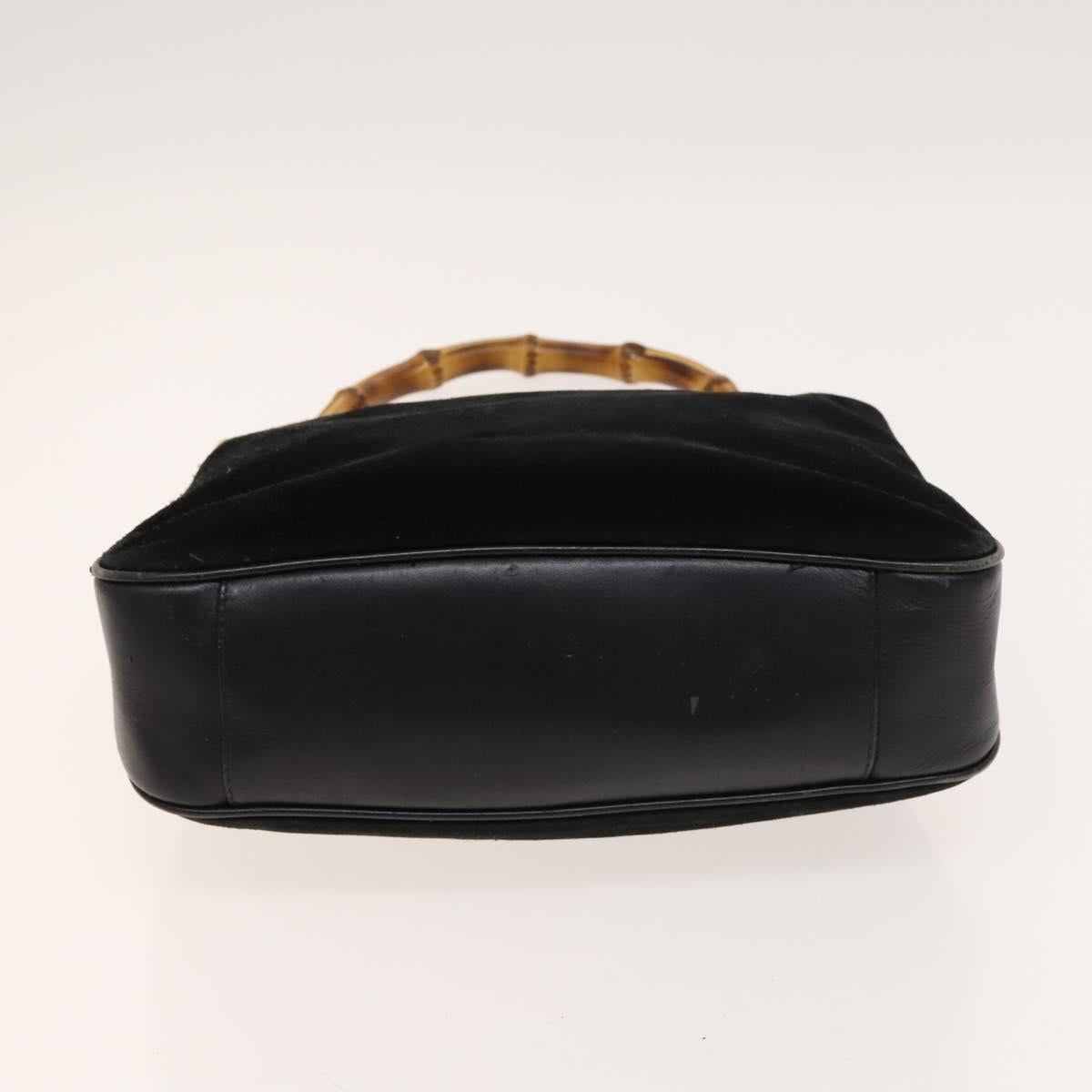 GUCCI Bamboo Shoulder Bag Suede 2way Black Gold 001 2404 16380 Auth ti3280