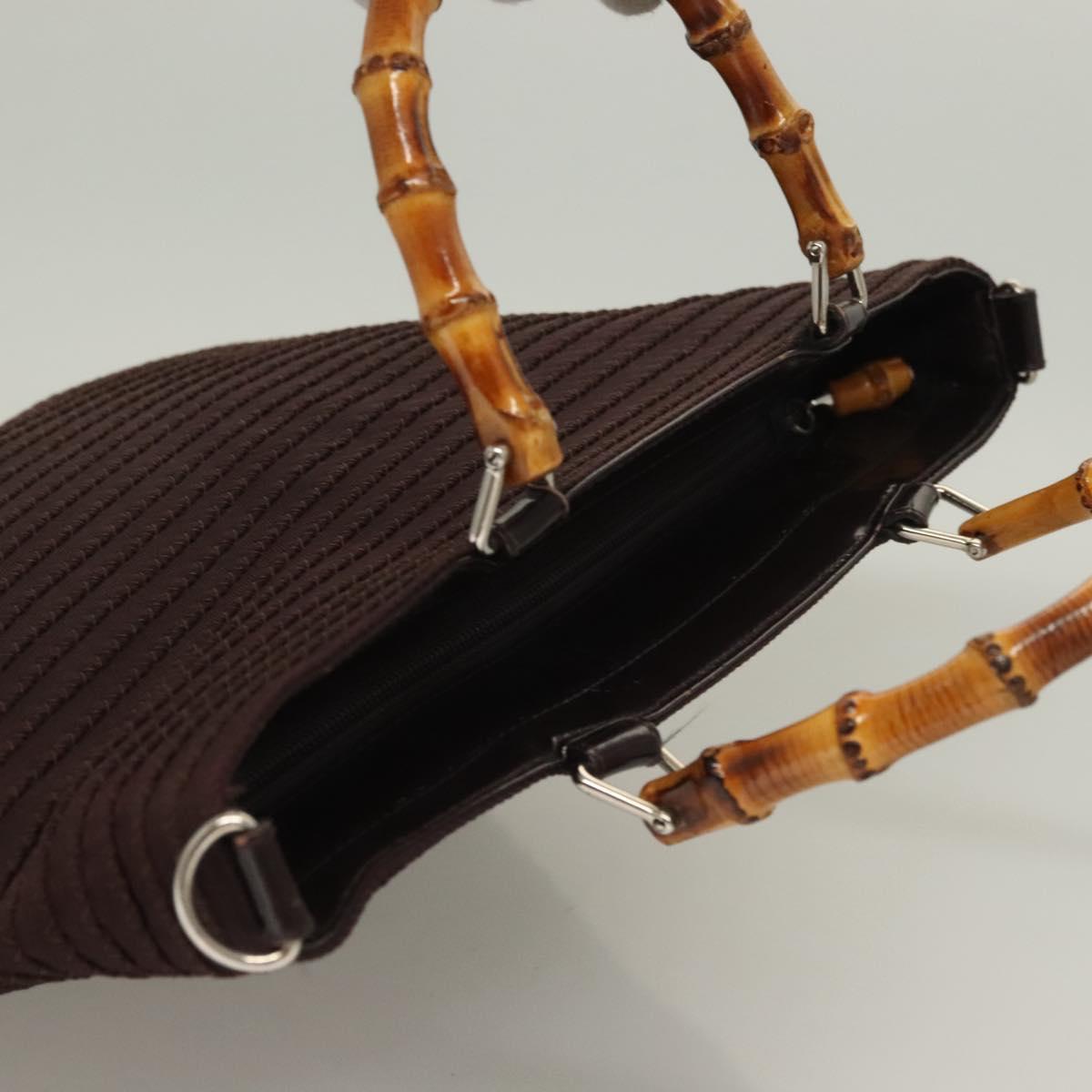 GUCCI Bamboo Hand Bag Nylon 2way Brown Silver 000 1998 0540 Auth ti3282