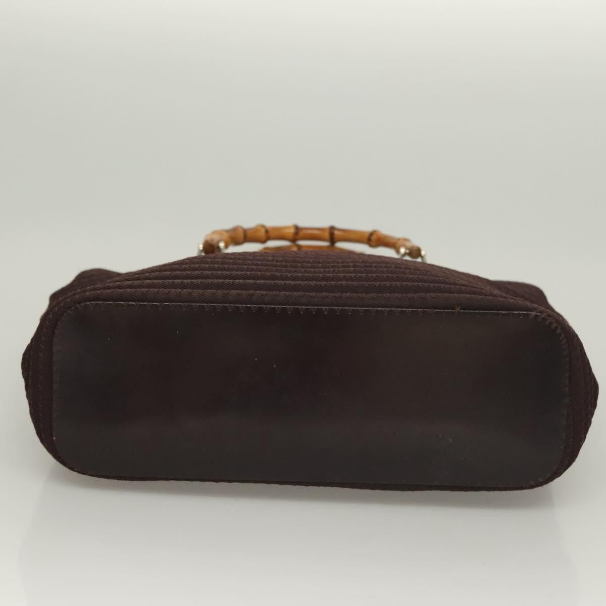 GUCCI Bamboo Hand Bag Nylon 2way Brown Silver 000 1998 0540 Auth ti3282