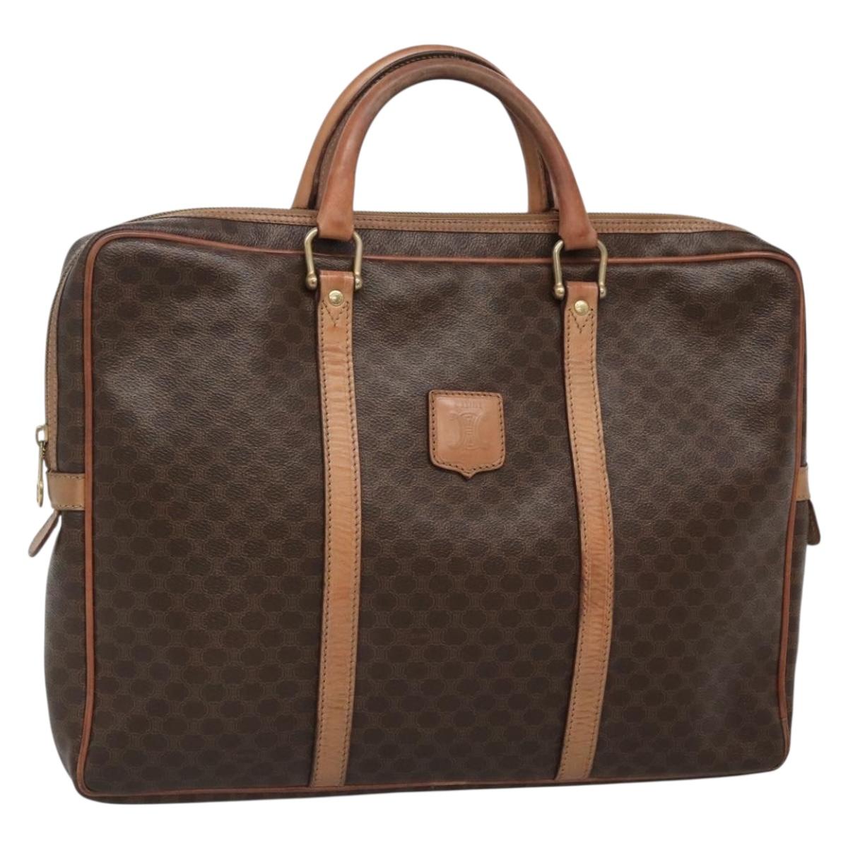 CELINE Macadam Canvas Business Bag PVC Leather Brown Gold Auth ti3286