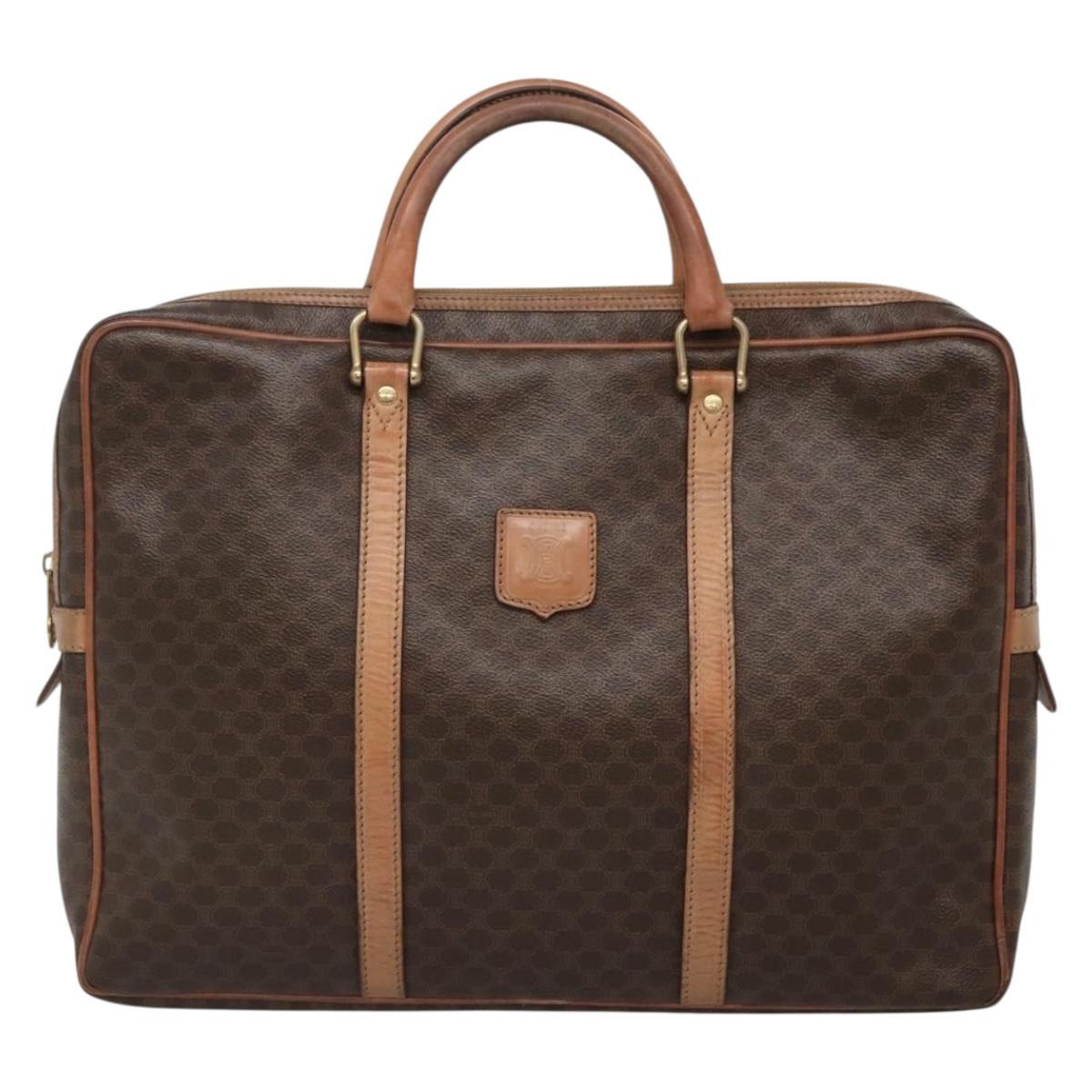 CELINE Macadam Canvas Business Bag PVC Leather Brown Gold Auth ti3286