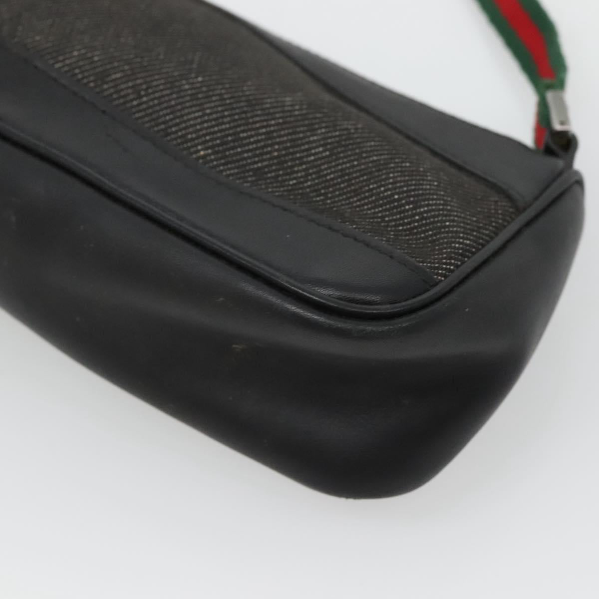 GUCCI Web Sherry Line Accessory Pouch Canvas Black Silver 92820 Auth ti3292