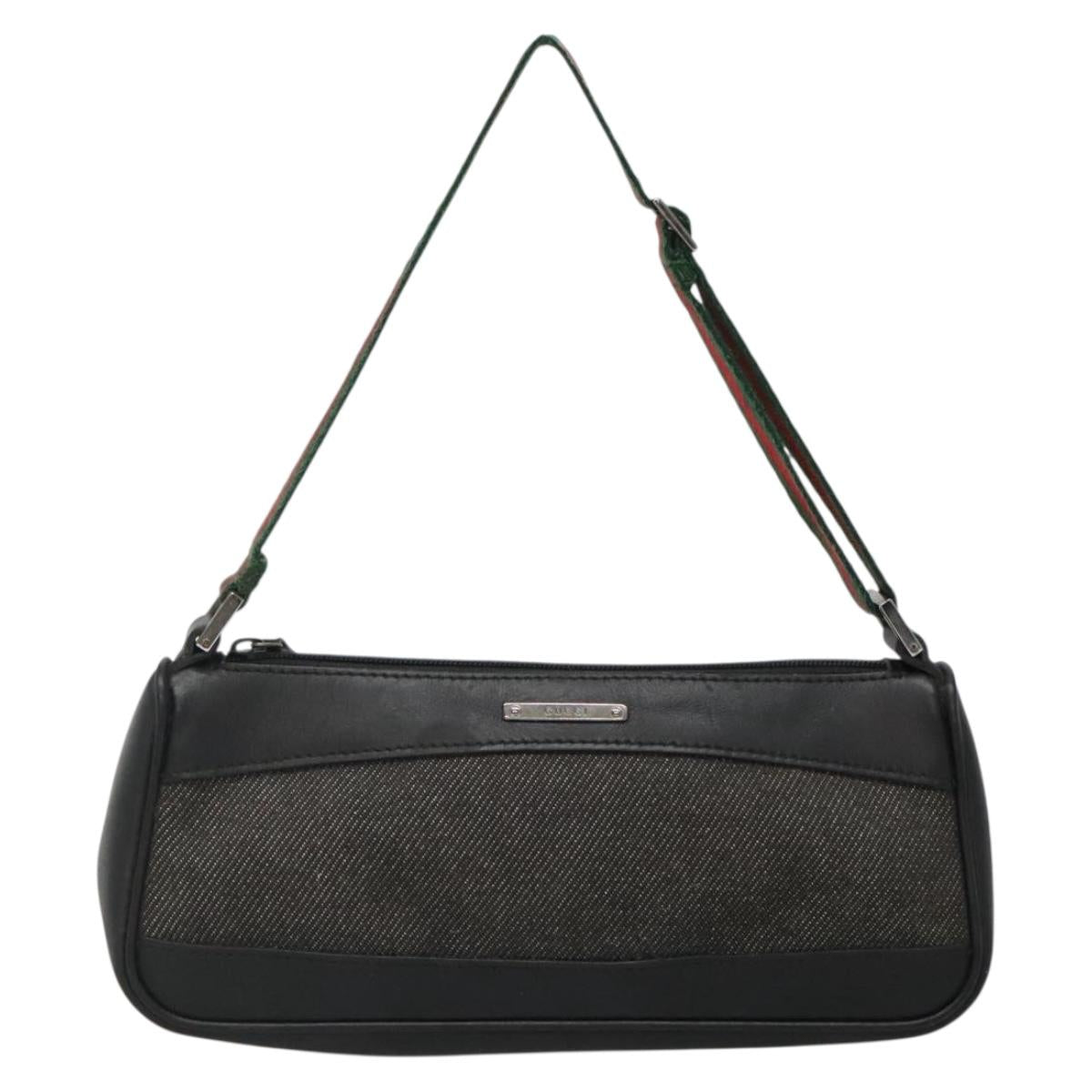 GUCCI Web Sherry Line Accessory Pouch Canvas Black Silver 92820 Auth ti3292