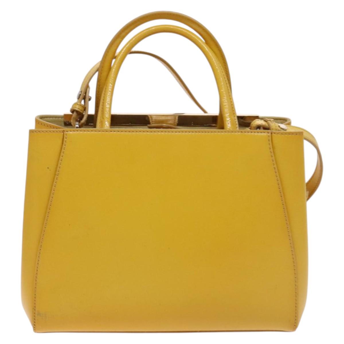 FENDI Hand Bag Leather Yellow Silver Auth ti3304