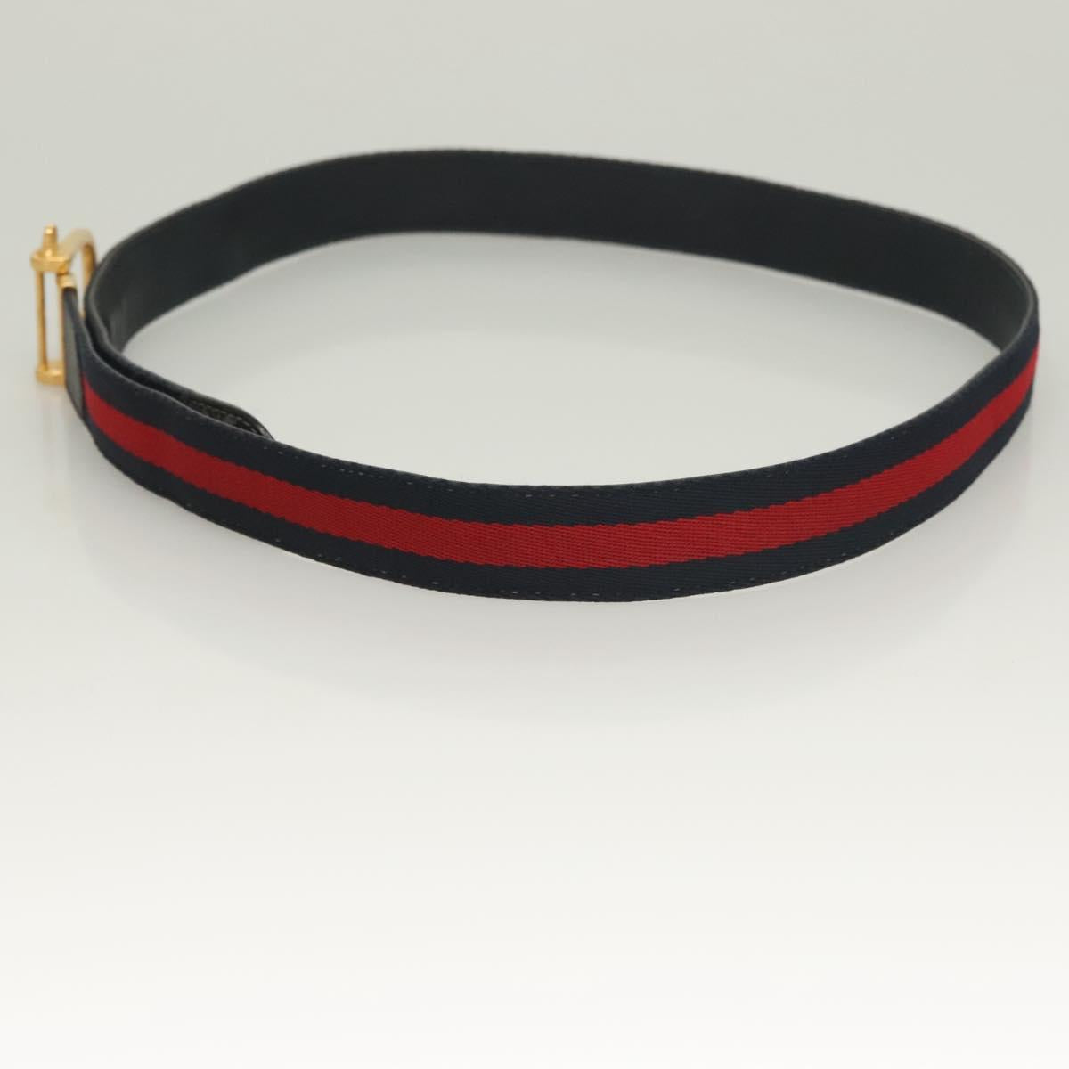 GUCCI Sherry Line Belt Leather 43.3"" Navy Gold Auth ti3306