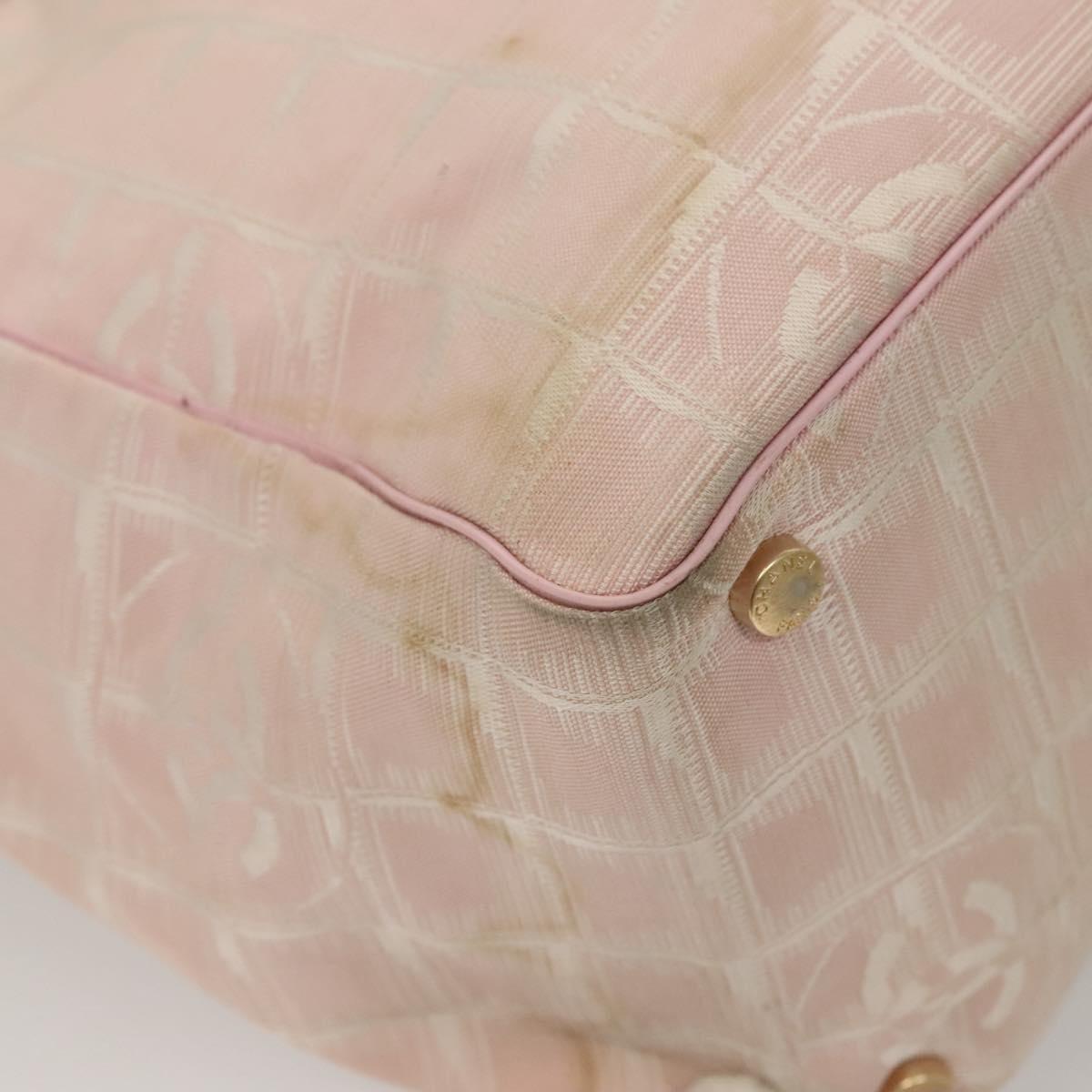 CHANEL New Travel Line Tote Bag Nylon Pink Gold CC Auth ti3318
