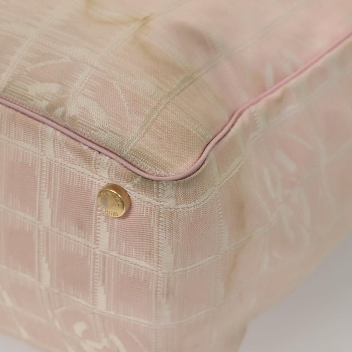 CHANEL New Travel Line Tote Bag Nylon Pink Gold CC Auth ti3318