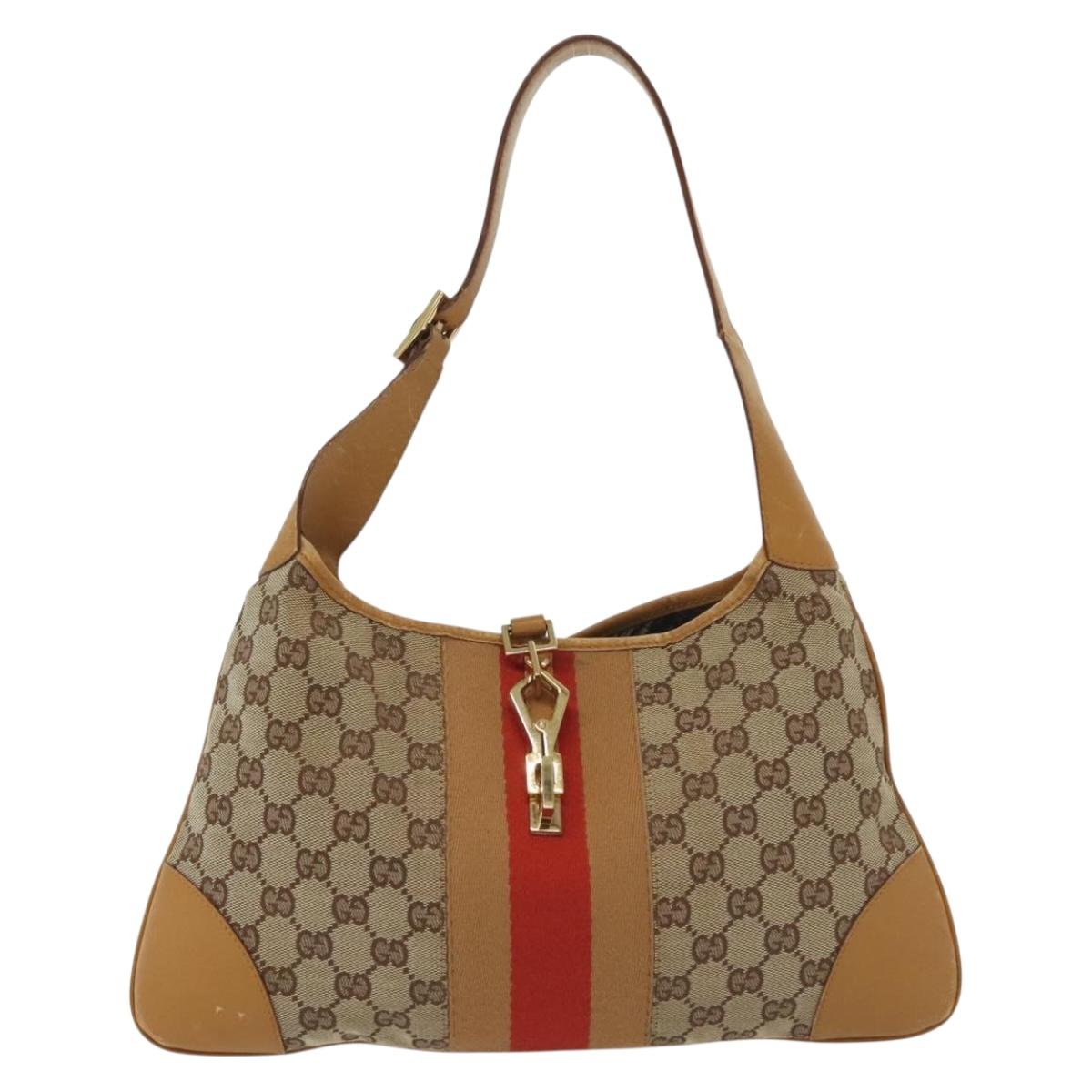 GUCCI GG Canvas Sherry Line Jackie Shoulder Bag Beige Gold 001 4057 Auth ti3339