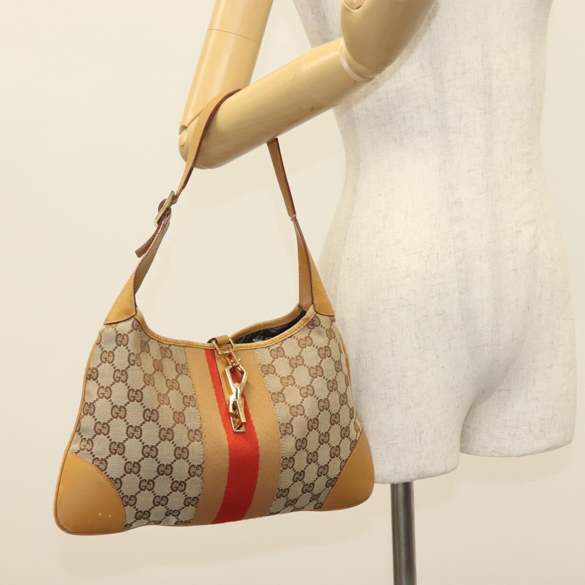 GUCCI GG Canvas Sherry Line Jackie Shoulder Bag Beige Gold 001 4057 Auth ti3339