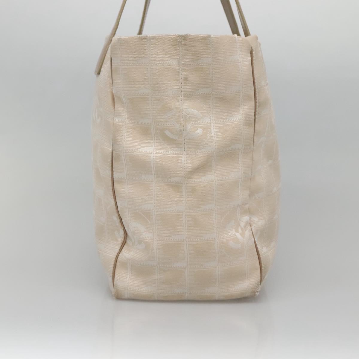 CHANEL New Travel Line Tote Bag Nylon Beige Gold CC Auth ti3343