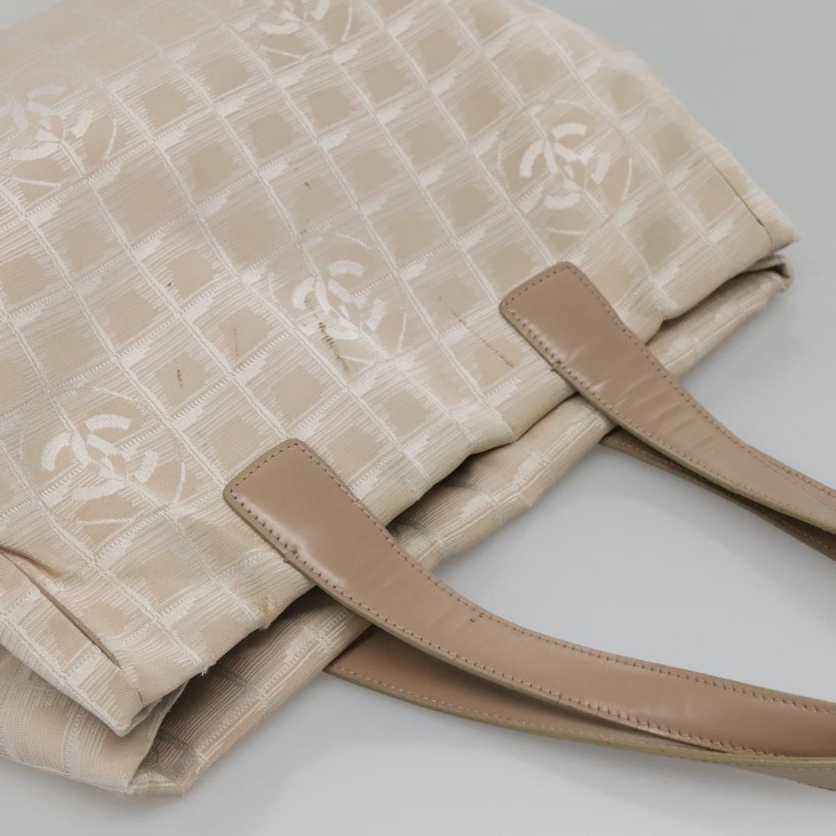 CHANEL New Travel Line Tote Bag Nylon Beige Gold CC Auth ti3343