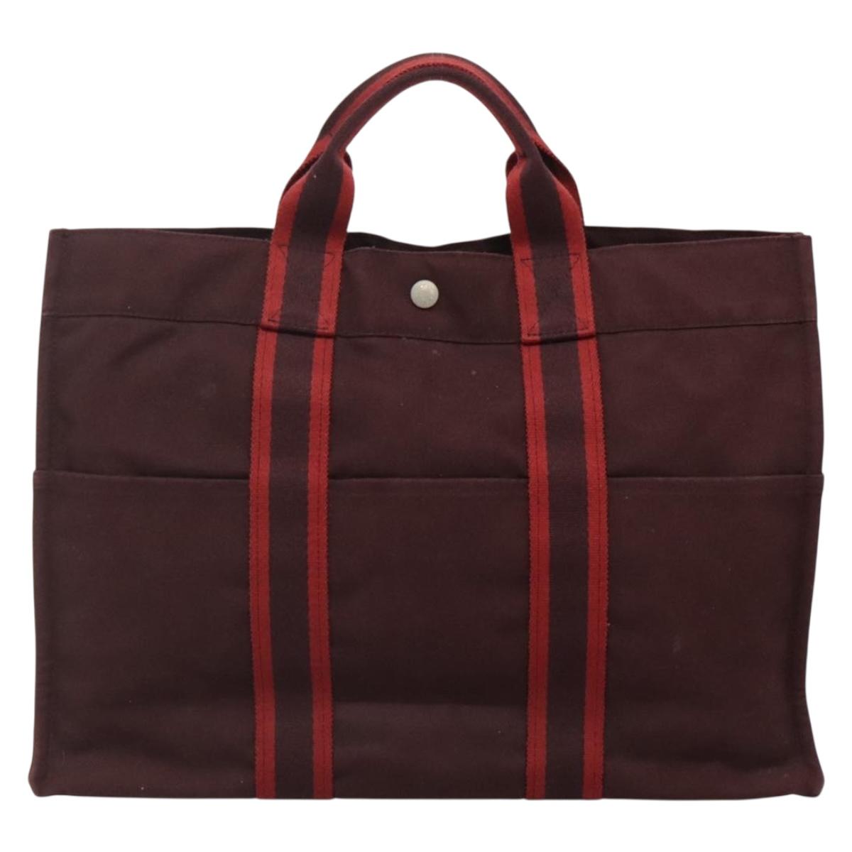 HERMES Fourre Tout MM Hand Bag Canvas Red Auth ti3347